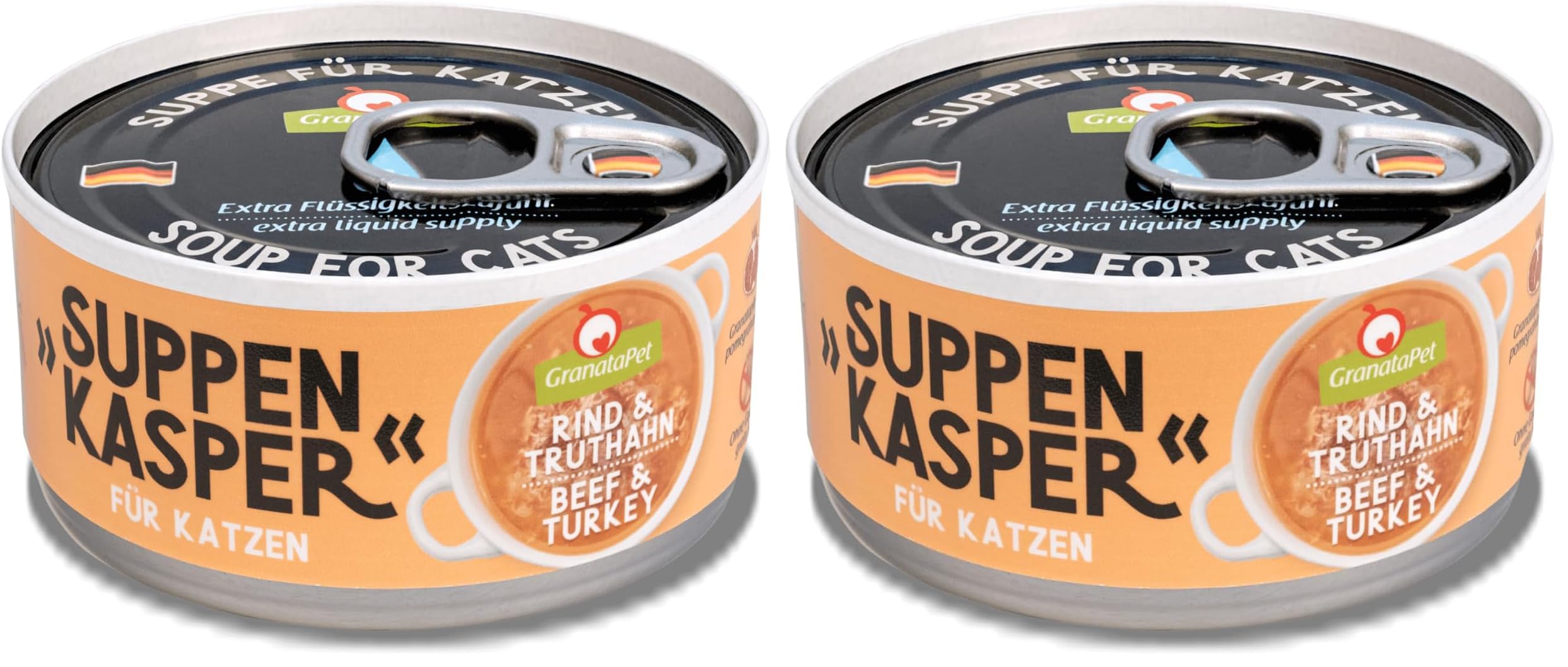 GranataPet Suppenkasper Rind & Truthahn, Snack für Katzen, Suppe gegen den kleinen Hunger, Leckerchen für extra Flüssigkeitszufuhr, Katzenfutter ohne Getreide & ohne Zuckerzusätze, 12 x 70 g