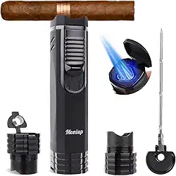 Isqueiro de charutos All-in-One com chama tripla, ponche de charutos, porta-charutos, janela a gás, presentes luxuosos para homens, isqueiros recarregáveis à prova de vento butano fresco para fumar, velas, Natal