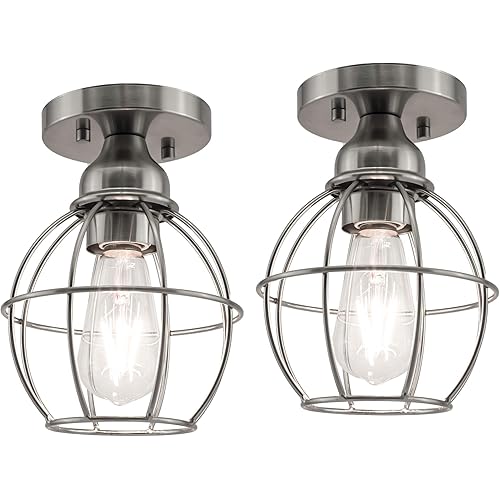 YaoKuem Semi Flush Mount Ceiling Light Fixture, E26 Medium Base, Metal Housing, Bulbs NOT Included, 2-Pack (Nickel Finish)