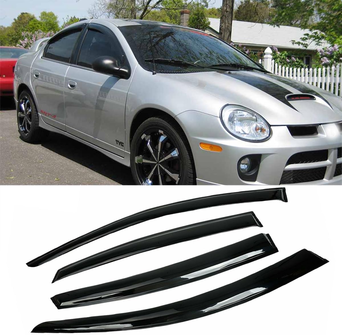 Window Deflector Smoke Tint 4PC Compatible with 2000 2001 2002 2003 2004 2005 DOD-GE NEON SRT-4 R/T ACR Window Visor Shade/Sun Wind/RAIN Guard