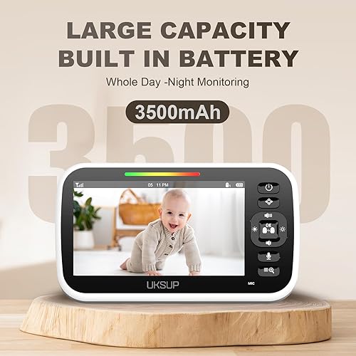 Miniatura 5 de Monitor de bebé con 2 cámaras y audio, monitor de video para bebés con alcance de 960 pies, zoom panorámico remoto, visión nocturna, sensor de