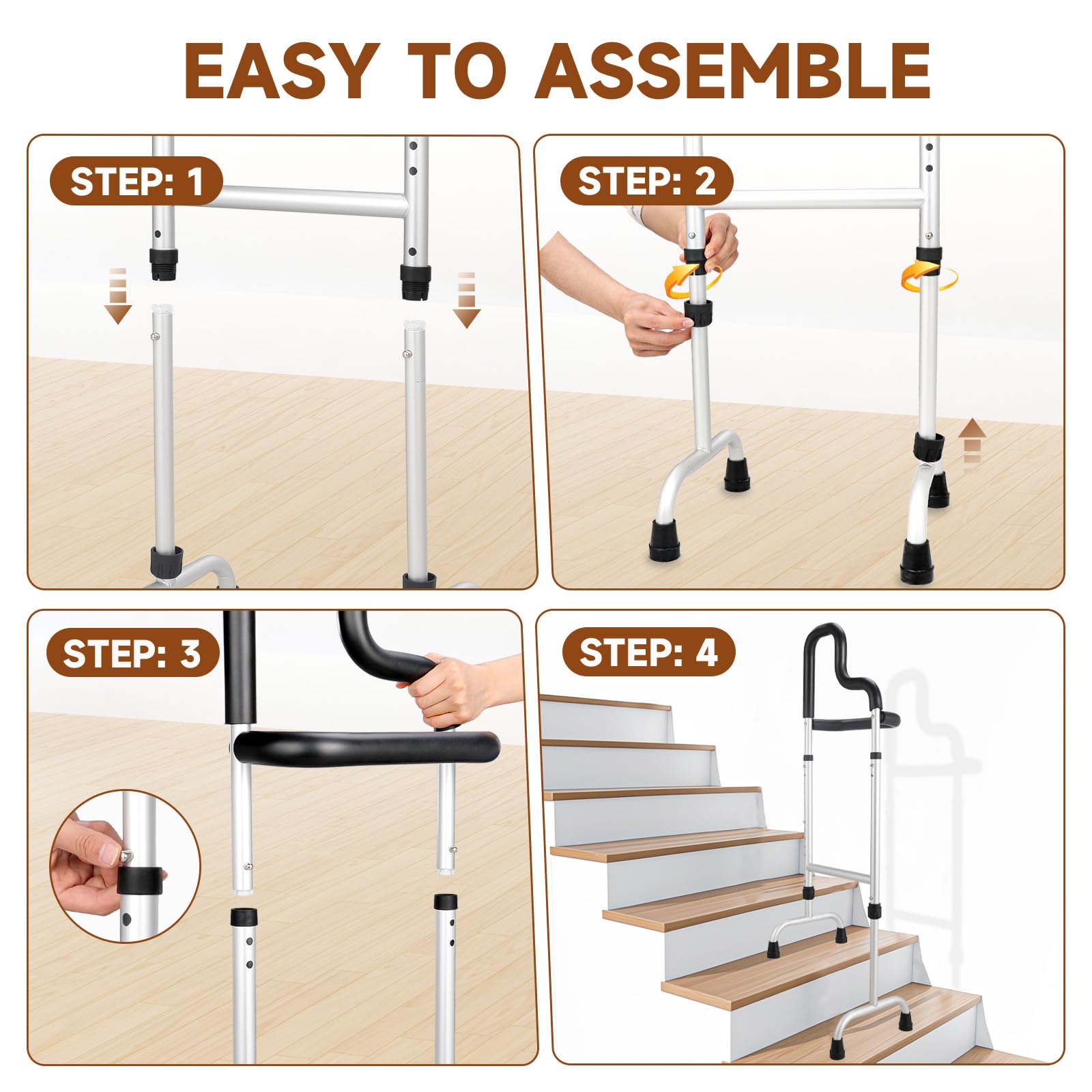 Bastón de escalera, ayuda para subir y bajar escaleras, bastón de estabilidad ajustable con doble agarre y mango de barra transversal, ayuda de movilidad para dolor de rodilla y cadera y piernas