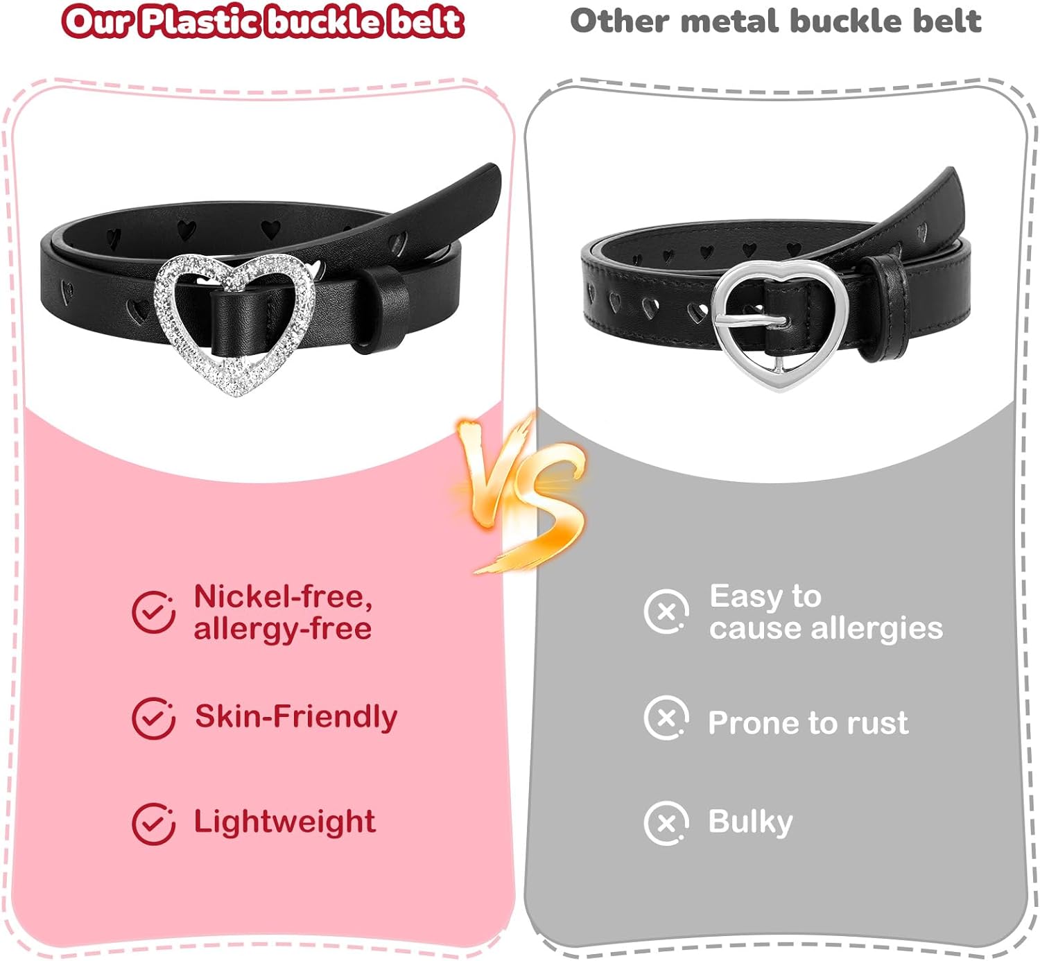 JASGOOD 4 Pcs Girls Belt Kids PU Leather Waist Belt Hollow Heart Design Plastic Buckle Girls belt for Dress Jeans Pants - Image 3