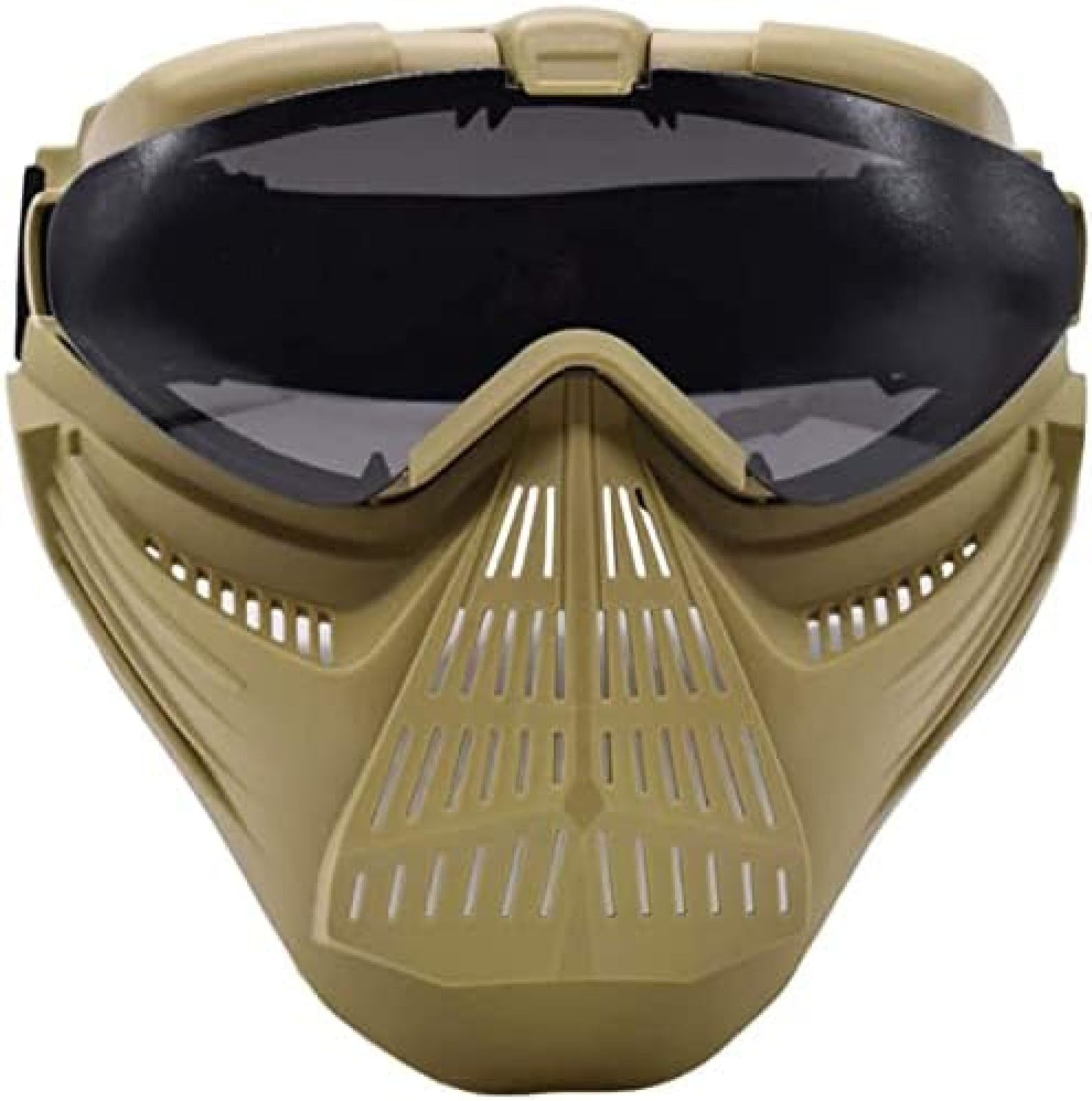 Casco Protettivo tattico Integrale da Softair con Maschera per Occhiali e Lenti, da Applicare al Gioco di Sopravvivenza CS Paintball di Ruolo,Tan,24 * 25 CM