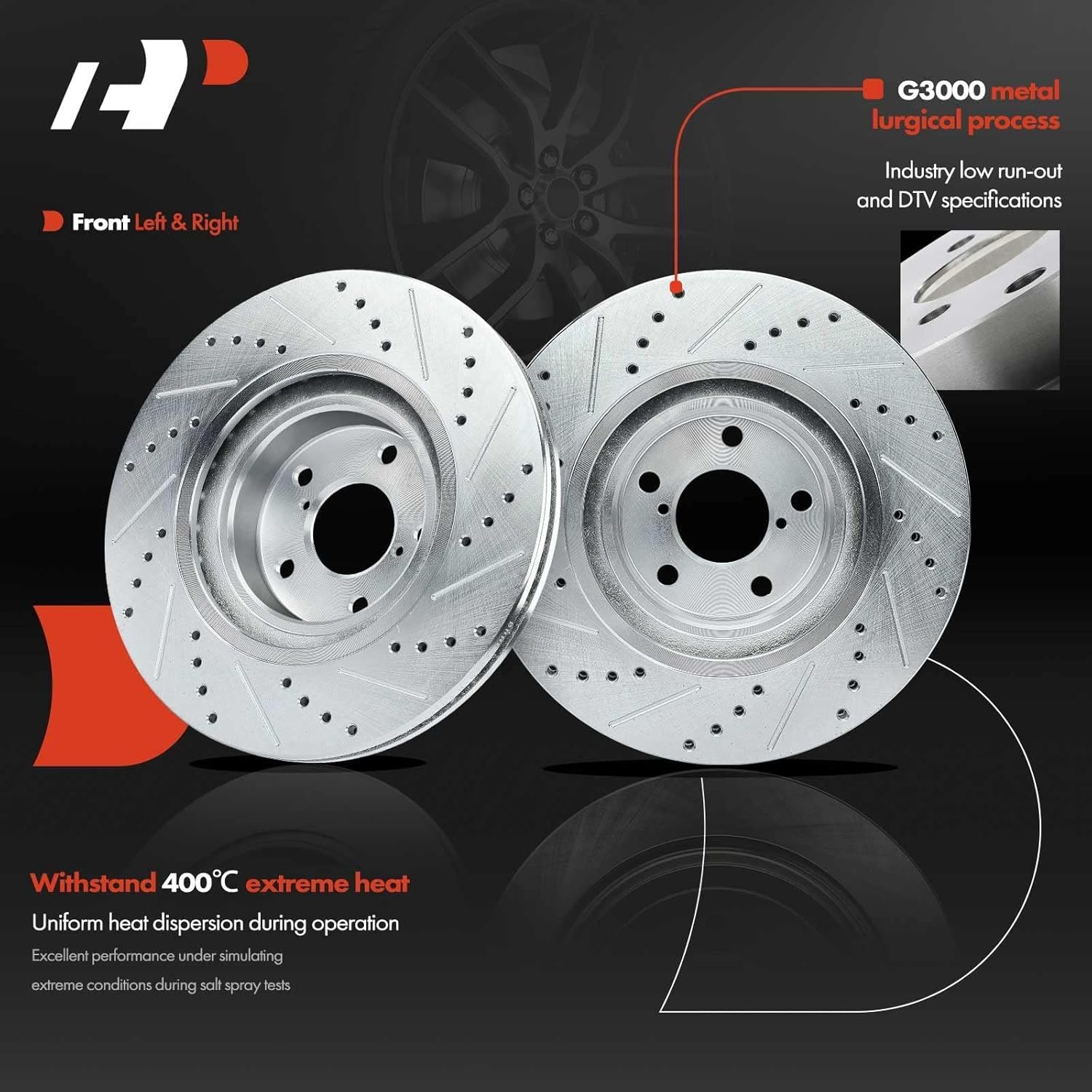 A-Premium 11.55 inch (293.5mm) Front Drilled and Slotted Disc Brake Rotors + Ceramic Pads Kit Compatible with Select Subaru Models - Legacy 2006-2013, Outback 2005-2013, Forester, Impreza, Baja, 6 PC