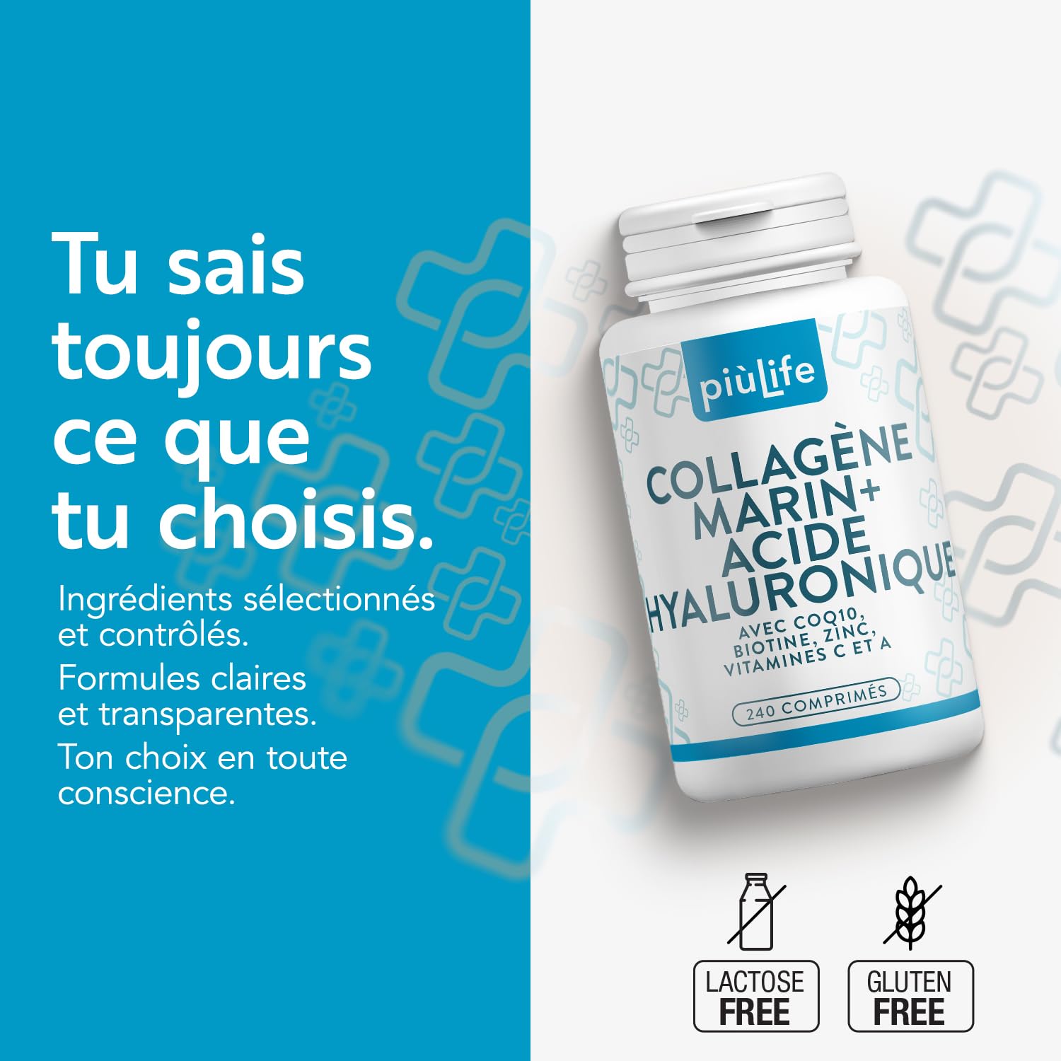 Complément Alimentaire Collagène Hydrolysé 2000mg + Acide Hyaluronique - 240 Comprimés
