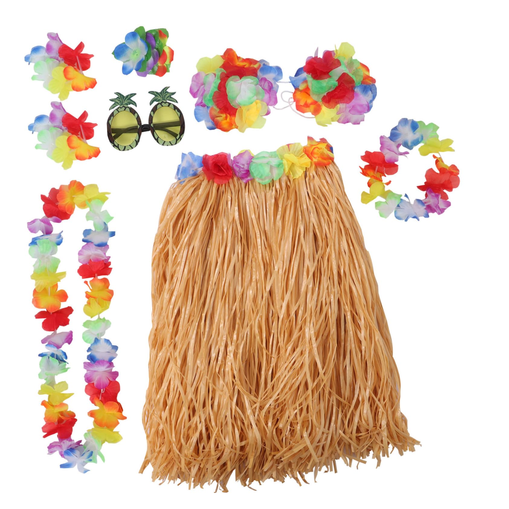 COLLBATH Tropical Dance Grass Skirt Hawaii Dress Set Elastic Waistband Party Accessory