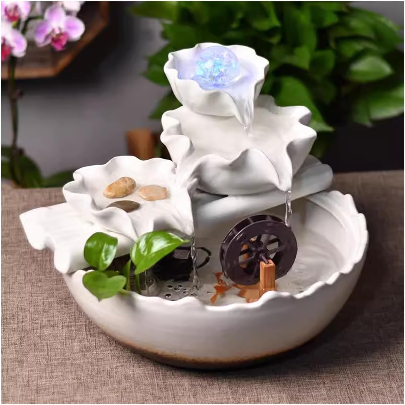 噴水 ホームクリエイティブ富の魅力の装飾デスクトップクリスタルビーズ保湿噴水水槽セラミックデスクトップ装飾