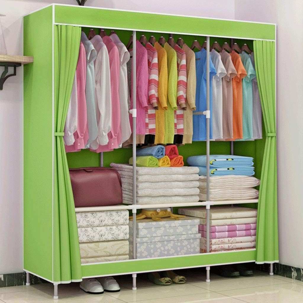 Portable Clothes Closet Non-Woven Fabric Wardrobe Rod Storage Organizer(Gray)