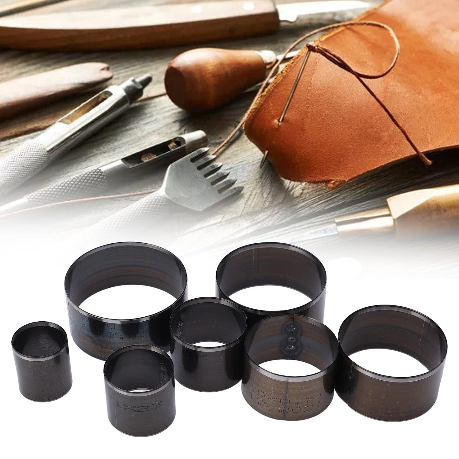 Leather Circle Cutter Tool Set, Handheld Manual Circular Punch Die Cutter