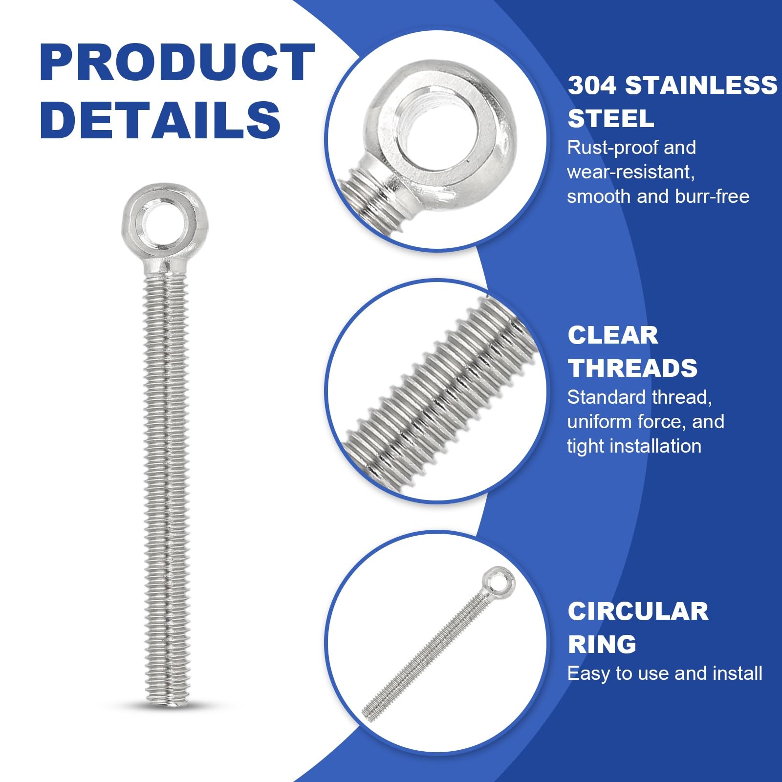 PATIKIL M6x65mm Lifting Shoulder Eye Bolts - Image 3