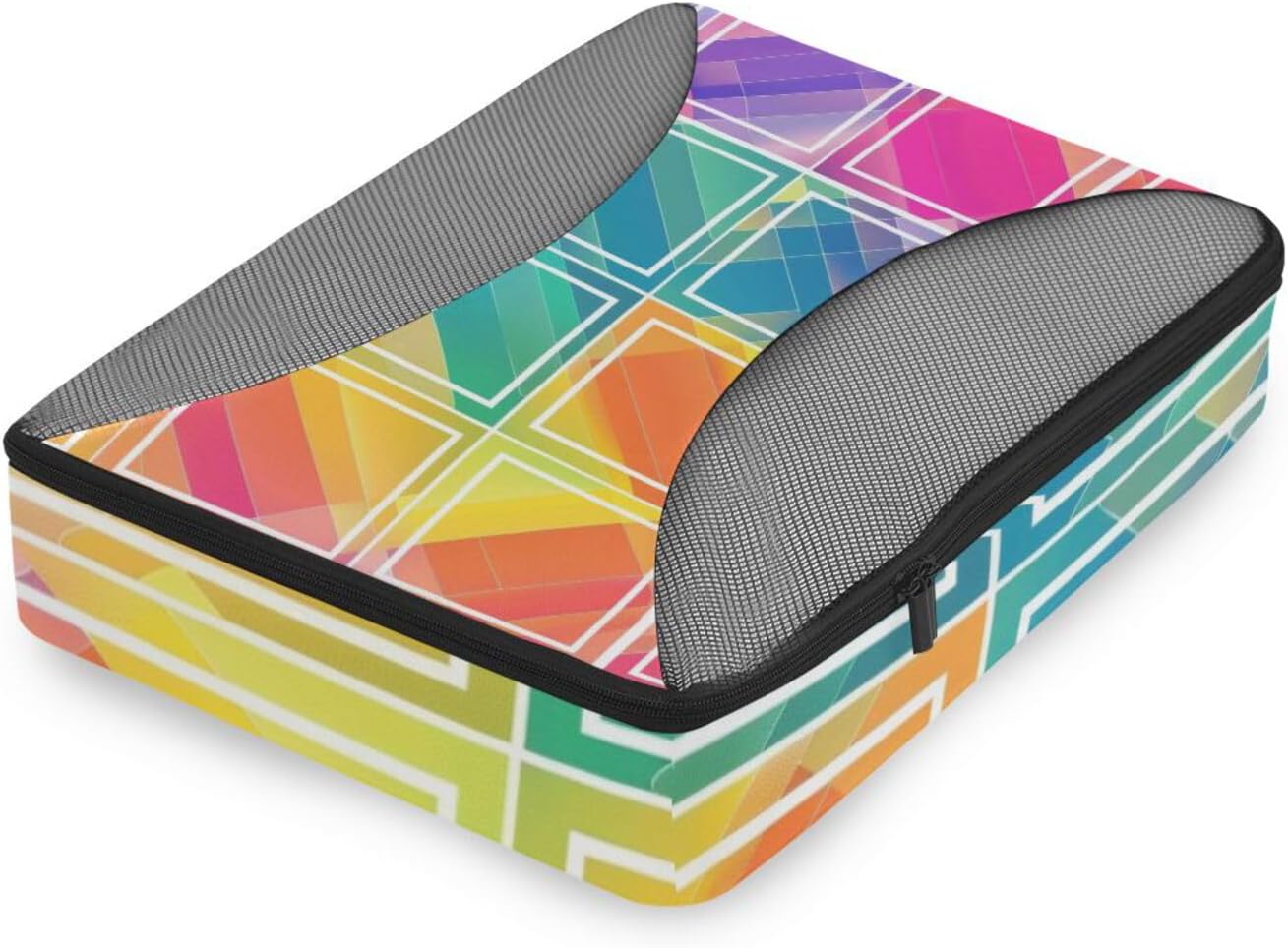 Colorful Gradient Geometric Print 4 Pcs set travel organizer bags Mesh Travel Essentials lightweight packing cubes compression