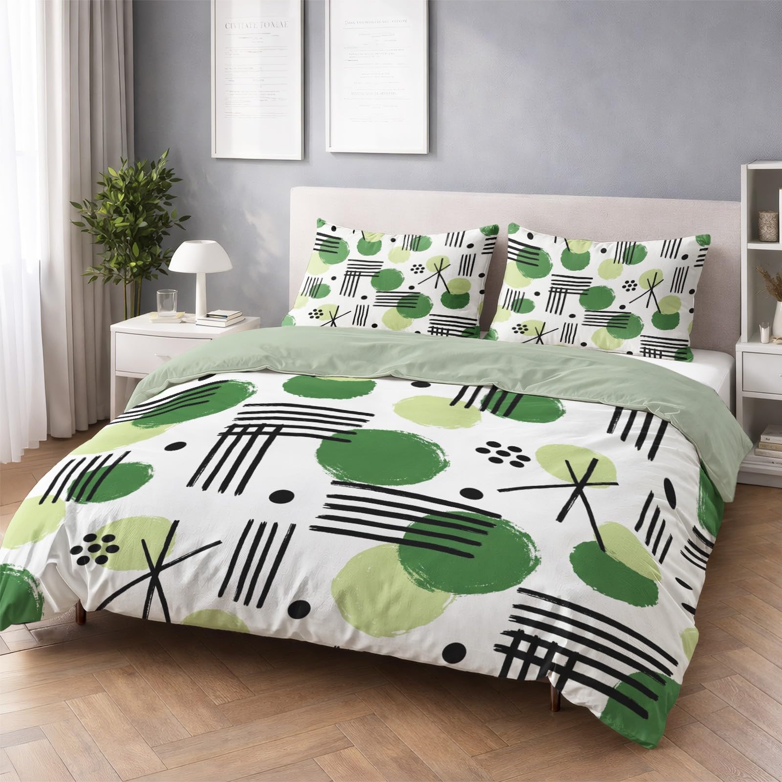 Biancheria da letto 200 x 200 cm, motivo geometrico nordico moderno, in microfibra, non necessita di stiratura e antipiega, copripiumino con chiusura lampo + federa