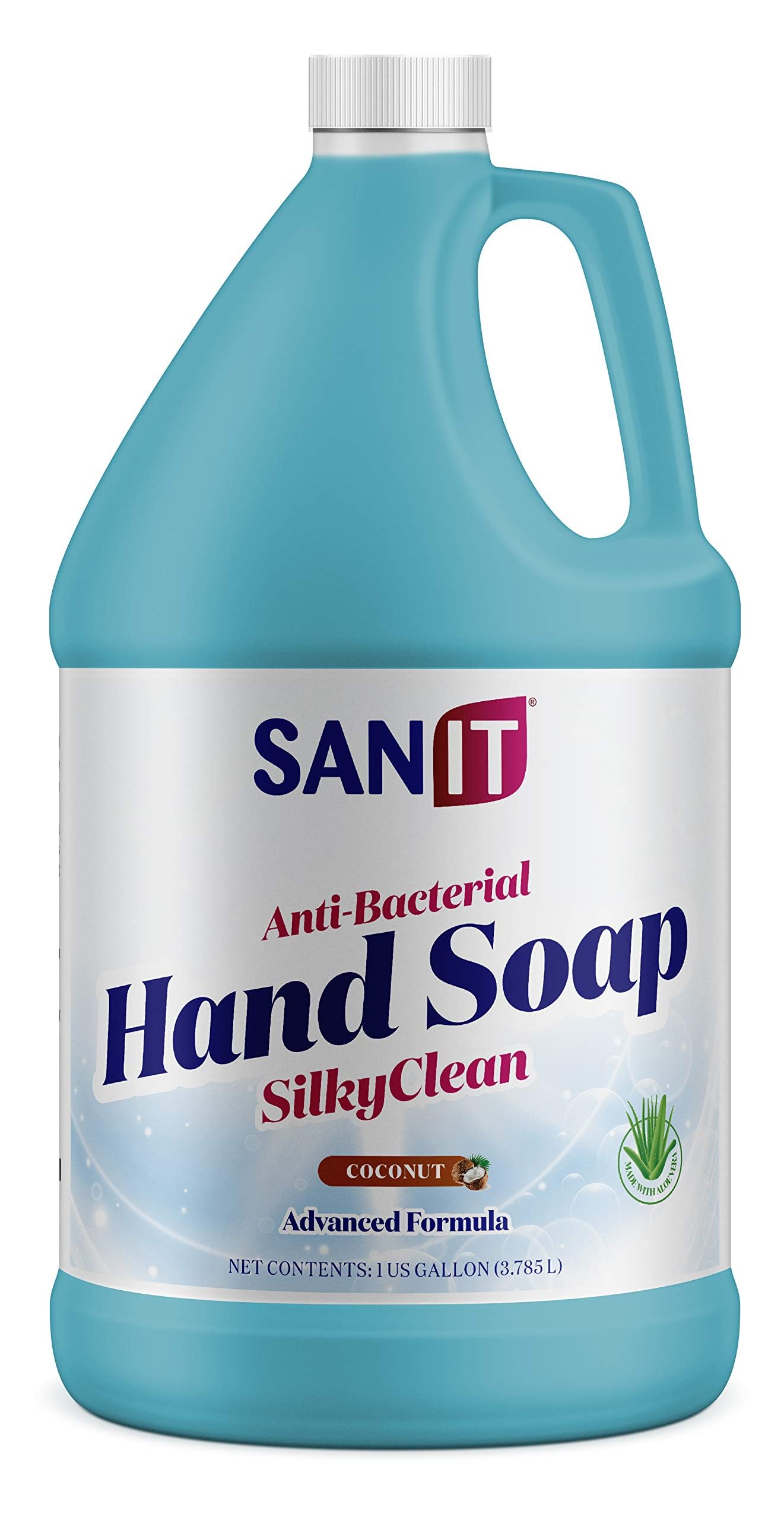 Sanit Silky Clean Antibacterial Liquid Gel Hand Soap Refill - Advanced Formula with Coconut Oil and Aloe Vera - All Natural Moisturizing Hand Wash -