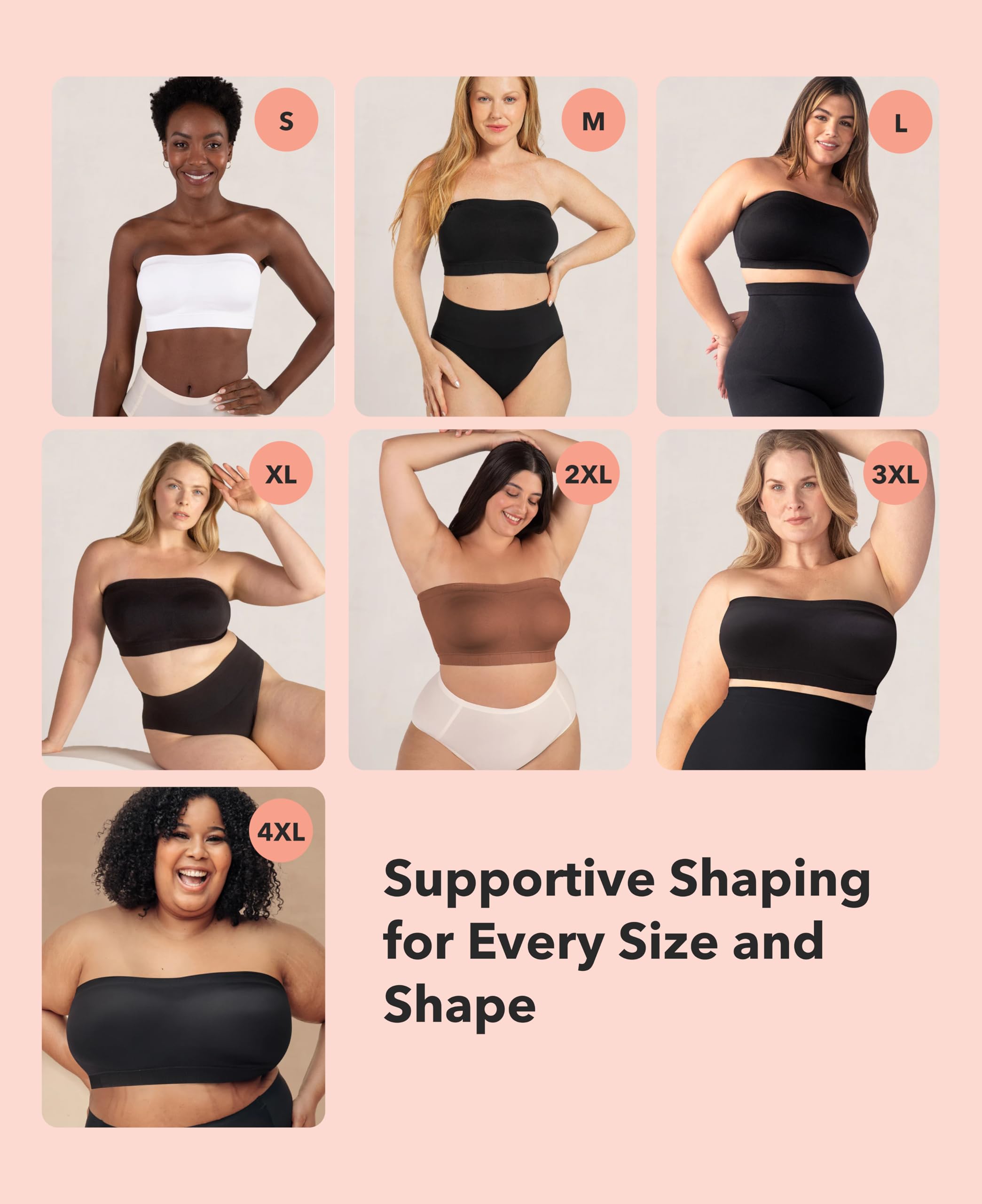 SHAPERMINT Sujetadores convertibles sin tirantes para mujer - Brasier bandeau, parte superior sin tirantes, parte superior bandeau, brasier inalámbrico, Beige, XXL