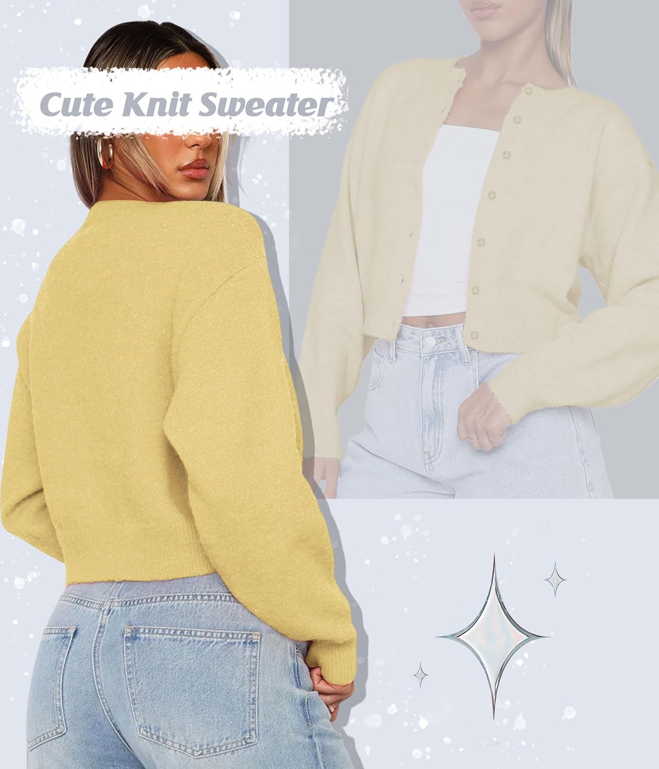 Womens Cropped Cardigan Sweaters Y2K Button Up Knit Sweater Open Front Long Sleeve Crew Neck Casual Fall Outfits - Image 4