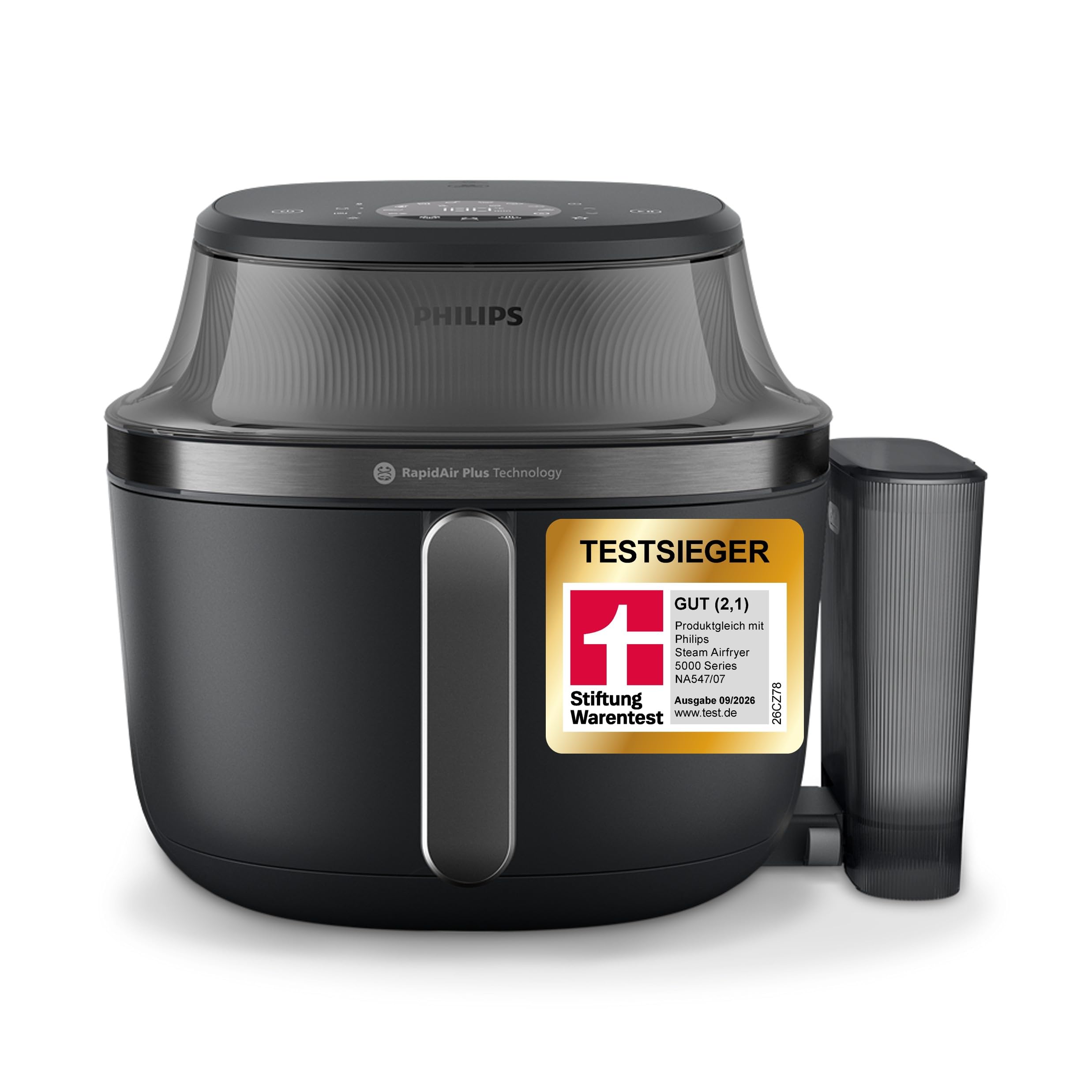 Philips Steam Airfryer 5000 Serie Heißluftfritteuse, Schwarz, 7,2 L | Dampfgar-Funktion und SteamFry, Sichtfenster, RapidAir Plus Technologie, 21 Kochfunktionen, HomeID App (NA540/00)