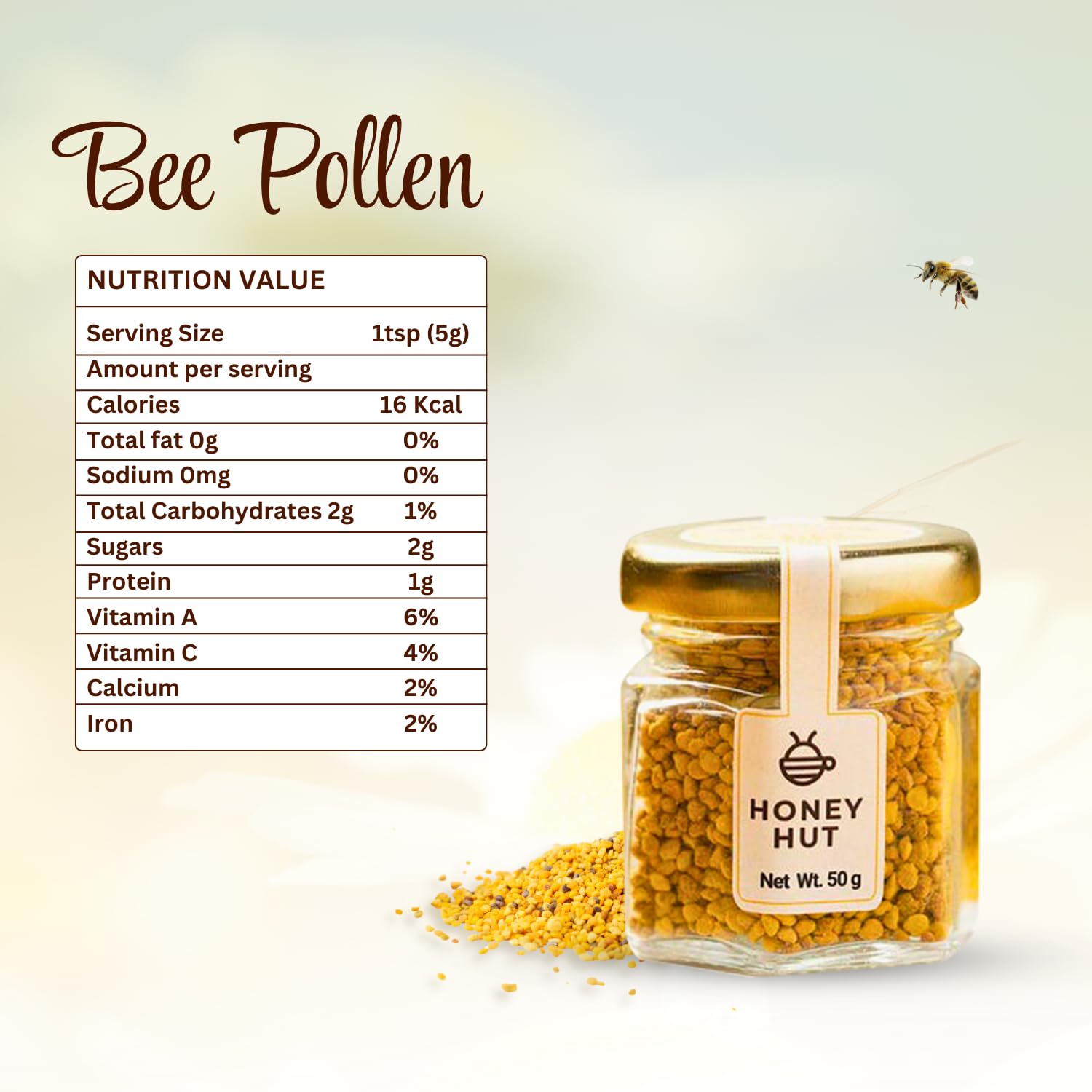 Honey Hut 100% Pure Premium Bee Pollen 100gm (50gm x 2), Plant Based Protein, Rich in Antioxidants & Amino Acids, Add to Salads, Yoghurt and Smoothies, Dietary Supplement — Amazon image 6
