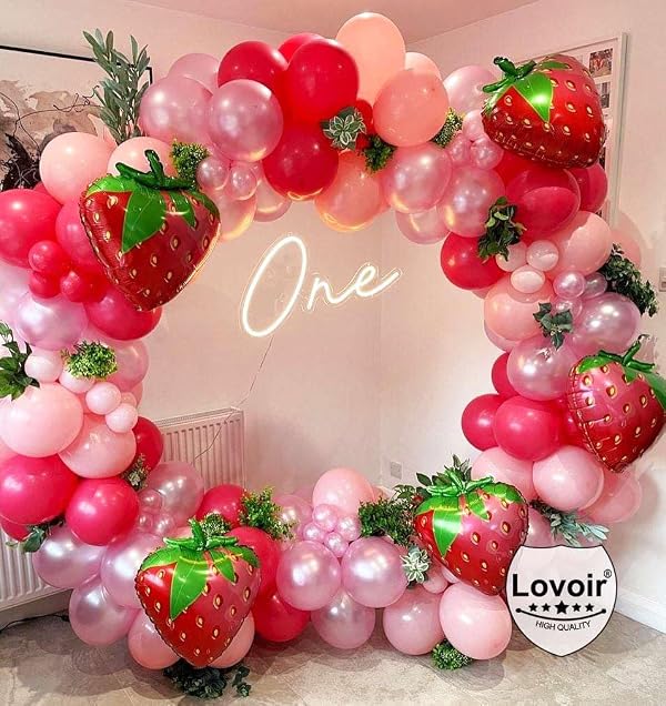 Lovoir Gaint 10 Pcs Strawberry Balloons 24 Inch, Fruit Strawberry Balloons Mylar Foil Cute Strawberry Balloons for Fruit Themed Birthday Party Decorations Supplies by Lovoir - Used condition - Image 3