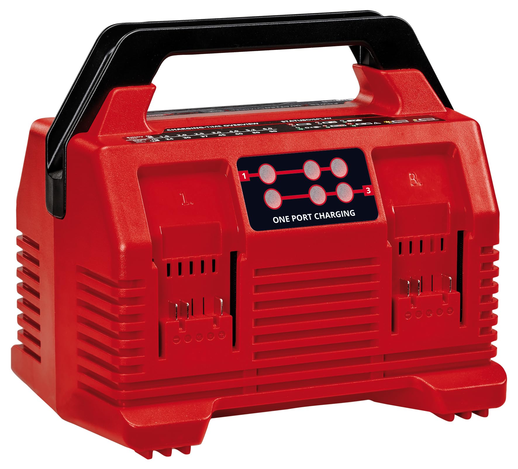 Originali Einhell Caricabatterie PXC Quattrocharger 4A (18 V, Power X-Change, ricarica parallela di 2x2 batterie, 4 ampere, gestione intelligente della ricarica, modalità refresh, senza batteria)