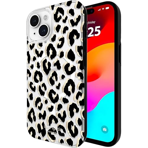 kate spade new york iPhone 15 Case / iPhone 14 Case / iPhone 13 Case, Compatible with MagSafe - City Leopard Black