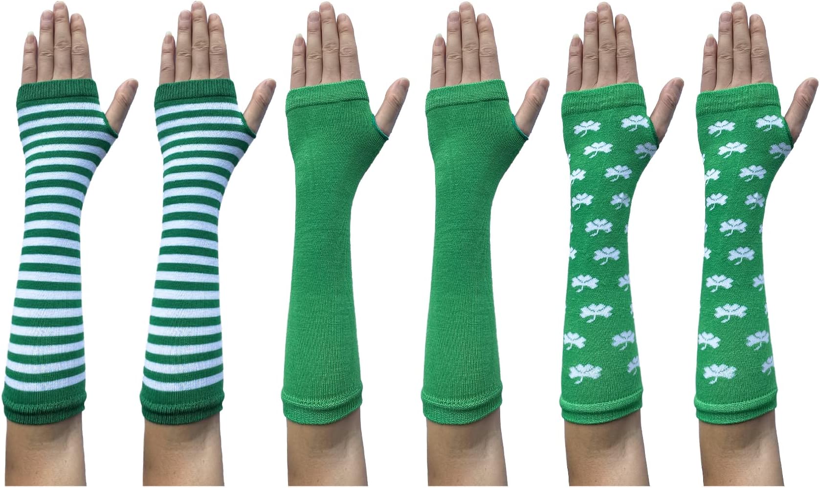 SYAYA 6 Packs Striped Winter Arm Warmers, Long Fingerless Gloves For Punk Rock/Cosplay/Goth/Christmas Party WM-S-G2