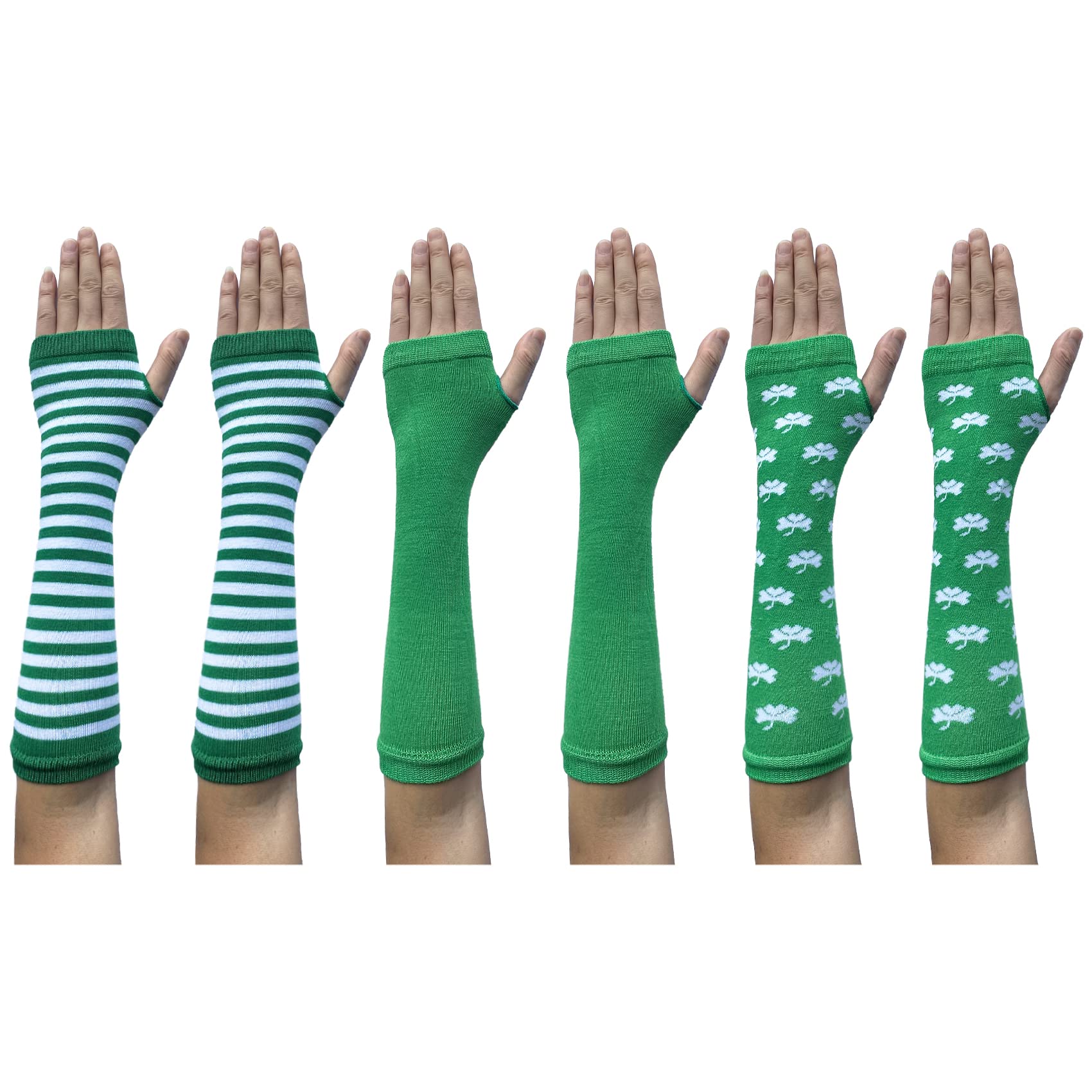 SYAYA 6 Packs Striped Winter Arm Warmers, Long Fingerless Gloves For Punk Rock/Cosplay/Goth/Christmas Party WM-S-G2