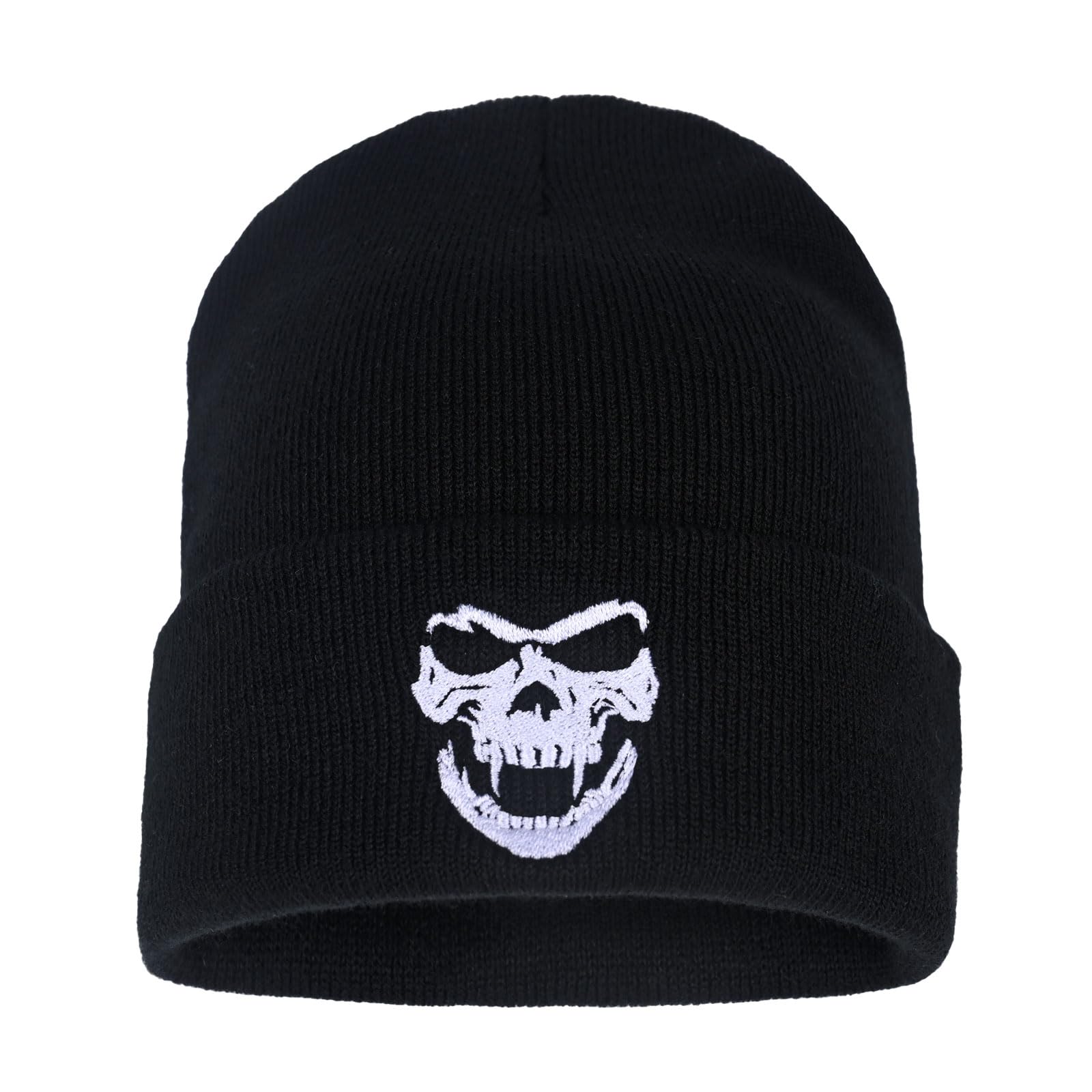 Embroidered Skeleton Beanie Hat Winter Stretch Knit Skull Cap for Men Women