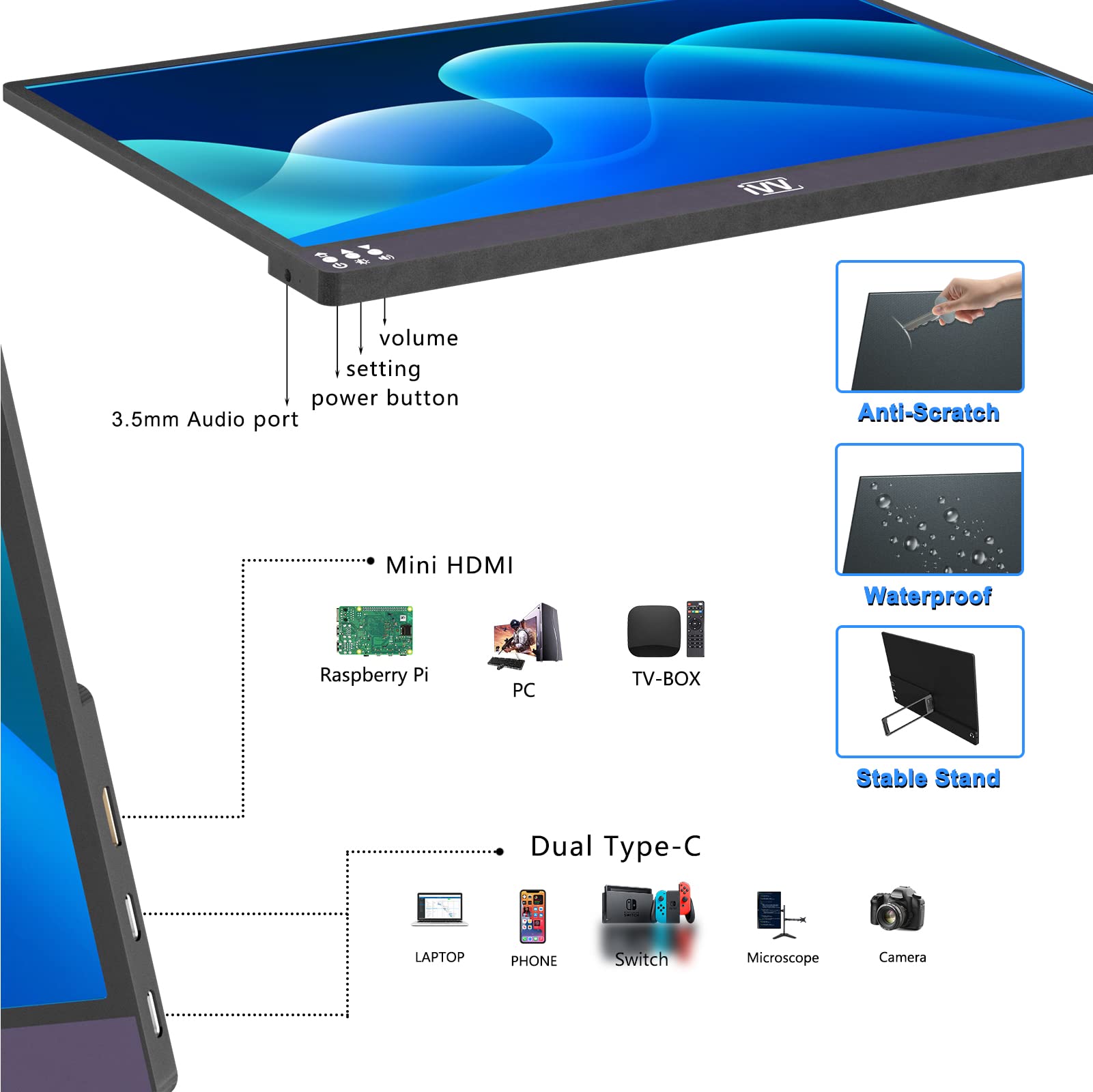 Portable Monitor - IVV 13.3 inch 4K USB-C Laptop Monitor HDMI