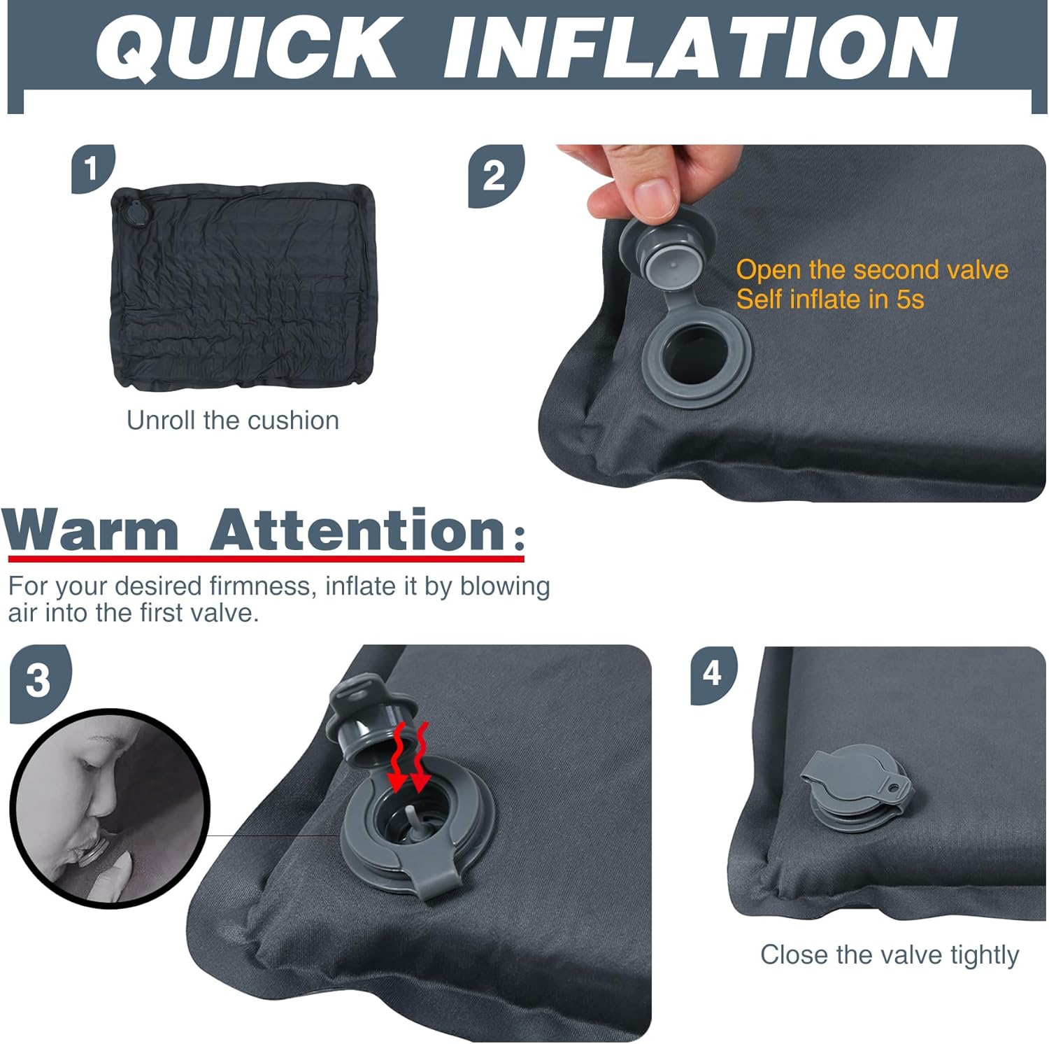 REDCAMP Inflatable Stadium Seat Cushion, Self-Inflating Memory Foam Airplane Seat Cushion, Portable Lightweight Camping Sitting Pad for Travel, Hiking Outdoor Activities