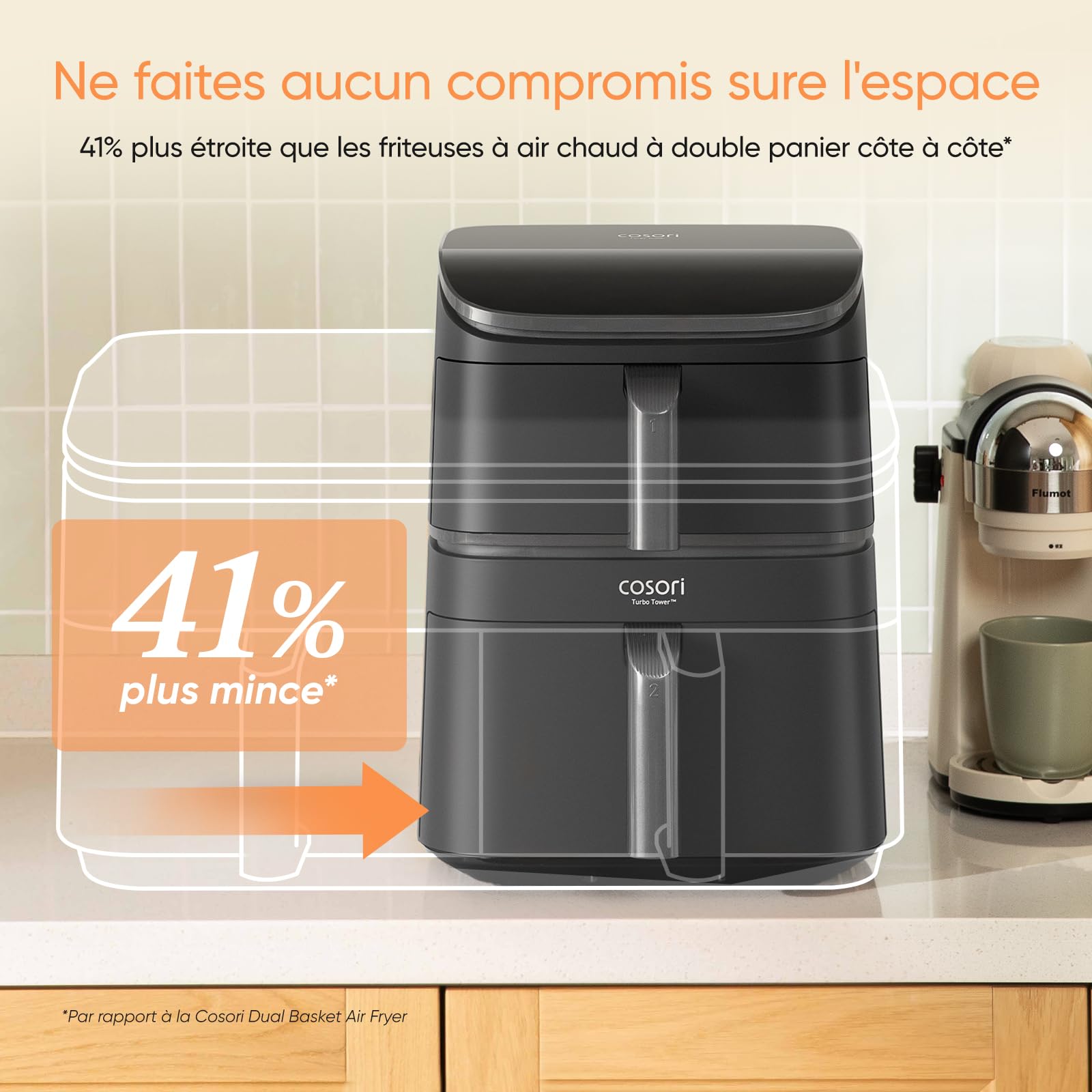 Cosori Air Fryer Turbo Tower 10,8L, 3 Niveaux Cuisson, 6-en-1 | Cuisson Homogène, Design compact, 41% Moins Large que les Double Airfryer Traditionneles, 19+ Recettes