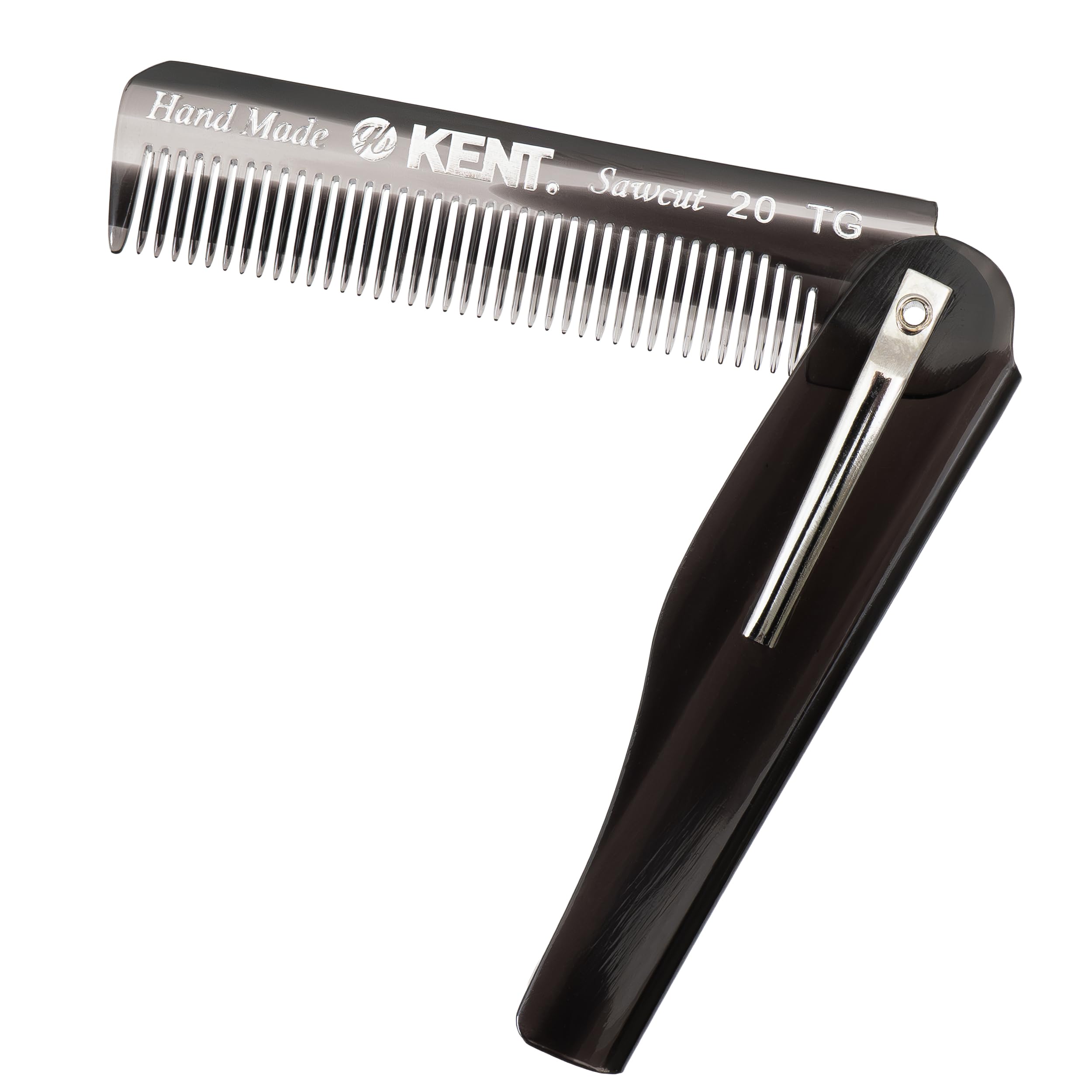 GB KENT ケント 英国王室御用達 高級 ハンドメイドヘアコーム 167mm 折りたたみ ポケットコーム クリップ付き くし 櫛 携帯 持ち歩き 持ち運び コンパクト 天然由来 静電気抑制 サラサラ 細かい歯 20TG (グレー)