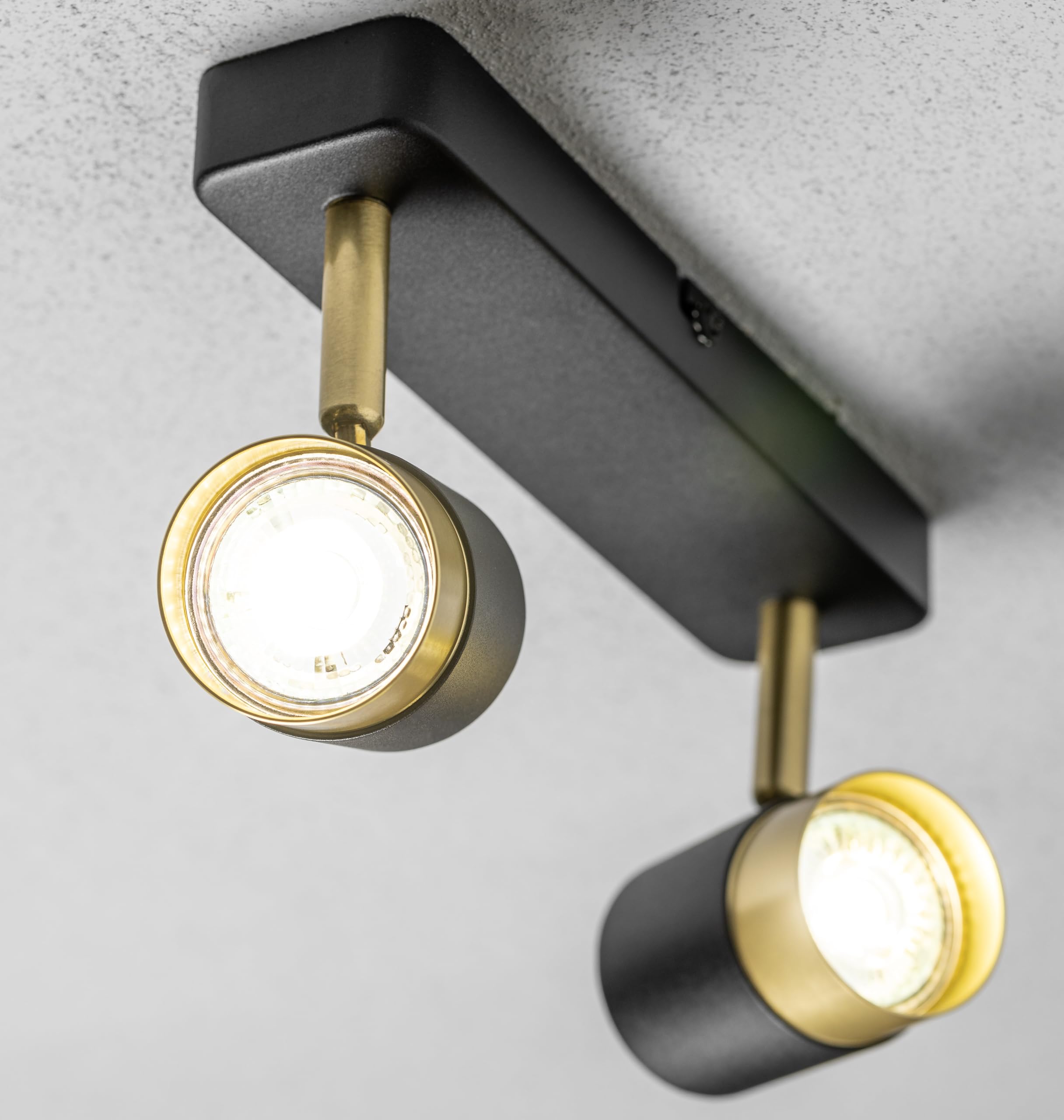 CGC Lighting Orio Black and Brushed Gold GU10 Double Adjustable Ceiling Spot Light Bar