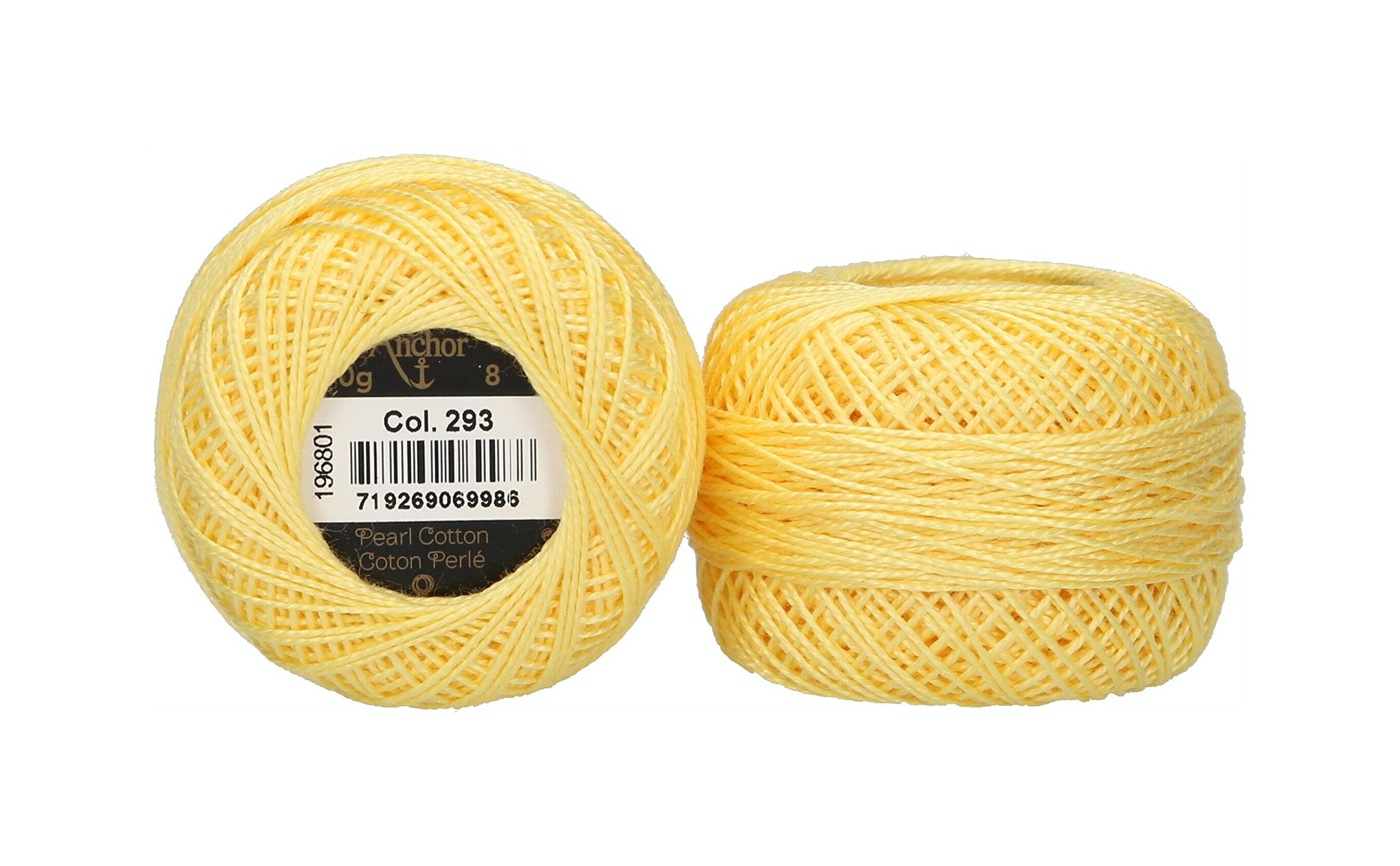 Anchor 4591008-00293 Embroidery Thread, 100% Cotton, Pale Yellow, Thickness 8, 82 m, 16 g
