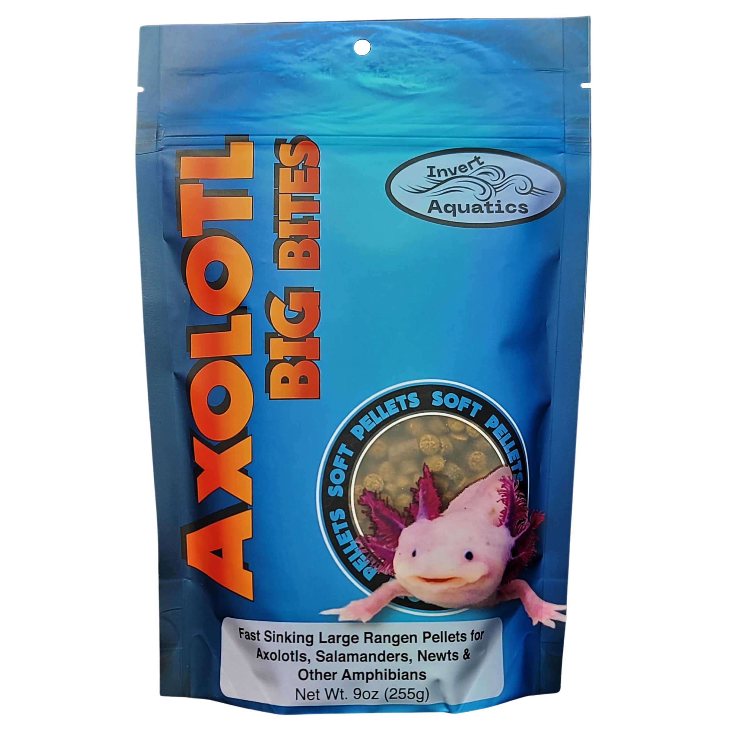 Axolotl Big Bites - Fast Sinking, Soft Pellet Daily Diet for Axolotls, Newts, Salamanders & Other Amphibians (9 oz (255g))