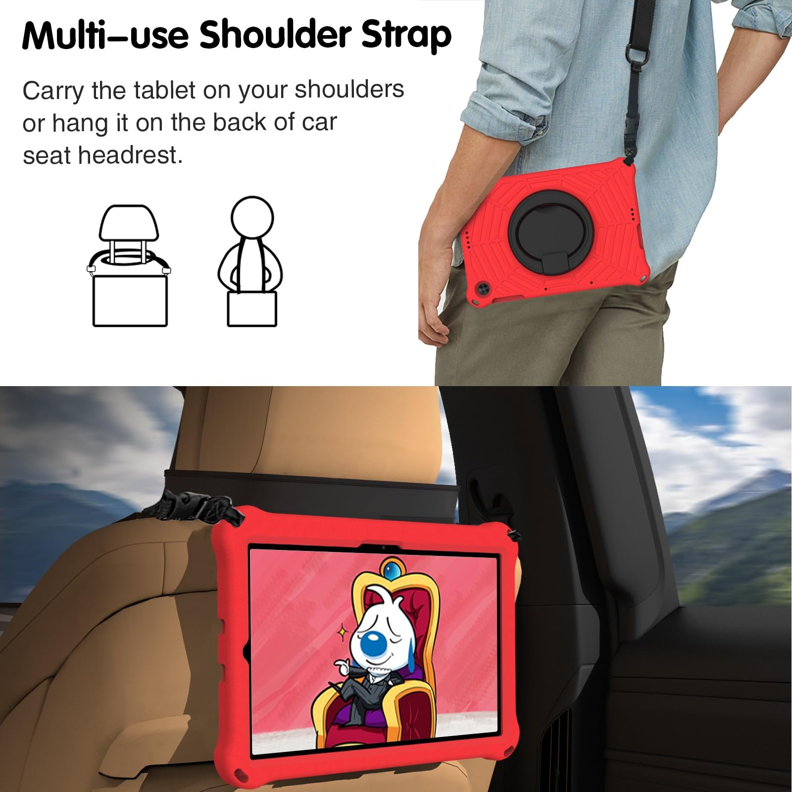 Étui de protection pour tablette Coque antichoc adaptée aux enfants compatible avec Samsung Galaxy Tab A7 10,4 pouces (2020) SM-T500/T505, support de poignée pivotant léger + bandoulière étui de prote