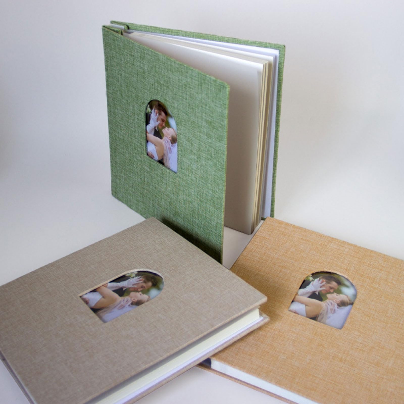 Álbum de fotos con ventana arqueada con 40 bolsillos, páginas de cartón grueso, carcasa de lino, área de escritura para cámaras instantáneas, álbum de fotos de lino protector con espacio para escribir