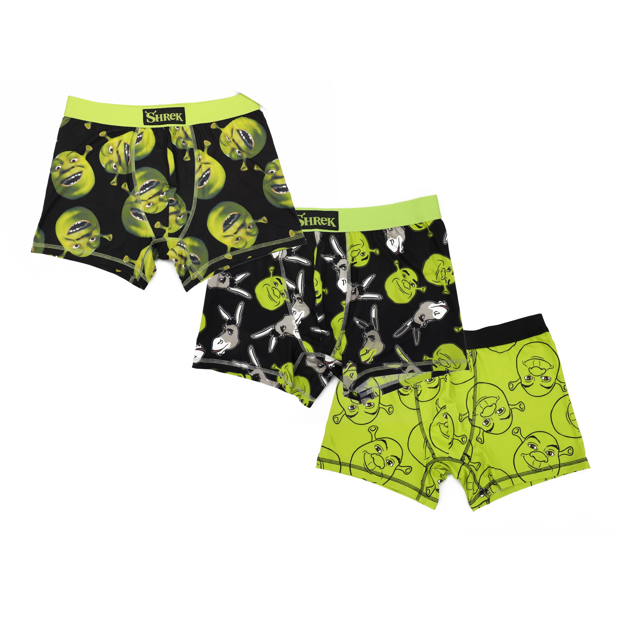 Bioworld Men's Shr Donkey & Shrek Shrek Donkey & Shrek Character Print ’S 3-Pack Boxer Briefs, Xl