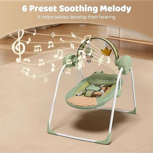 Miniatura 2 de Columpios de bebé para bebés, columpio portátil con velocidad adaptable, música y temporizador, columpio infantil para bebés de 0 a 9 meses, 6 a 20