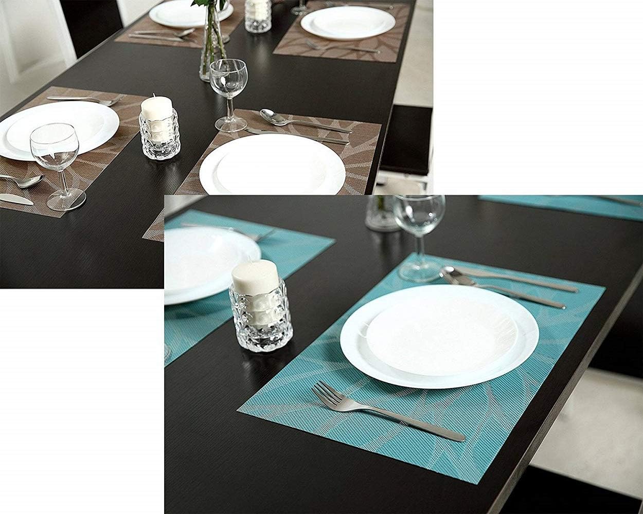 HEBE Blue Placemats Set of 4,Heat-Resistant Kitchen Table Mats Washable Placemats Non-Slip Crossweave Woven Vinyl Placemat for Dining Table