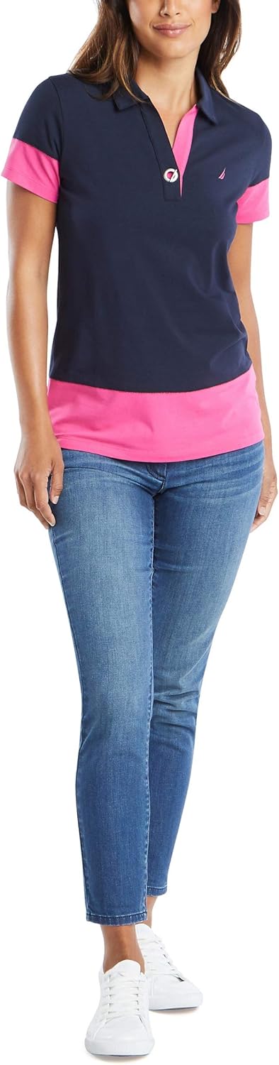 Nautica Womens Toggle Accent Short Sleeve Soft Stretch Cotton Polo Shirt - Image 2