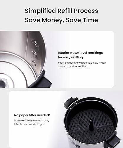 Miniatura 4 de SYBO Urna de café comercial de 45 tazas, cafetera de percolado de acero inoxidable, urna de agua caliente para catering, cafetera eléctrica,