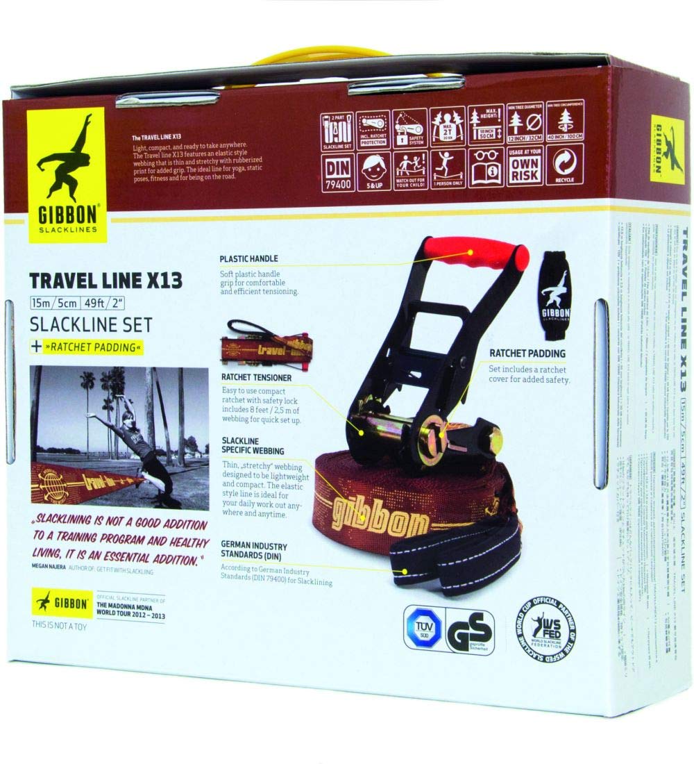 GIBBONSlacklines, TravelLine, 15m (12.5m line & 2.5m ratchet strap) full set