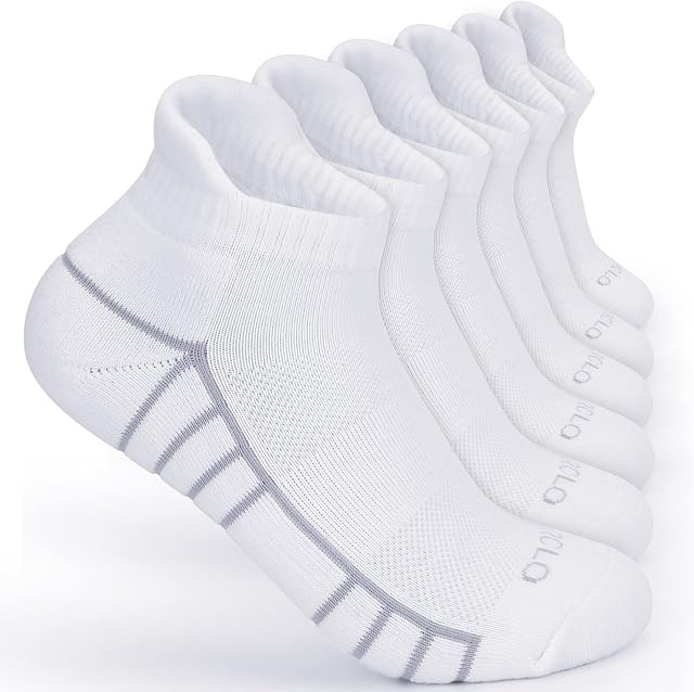 srclo Mens Thermal White Black Trainer Running Socks Anti Blister Sports Walking Ankle Socks for mens Low Cut Cushioned Cotton Athletic Socks 6 Pairs.