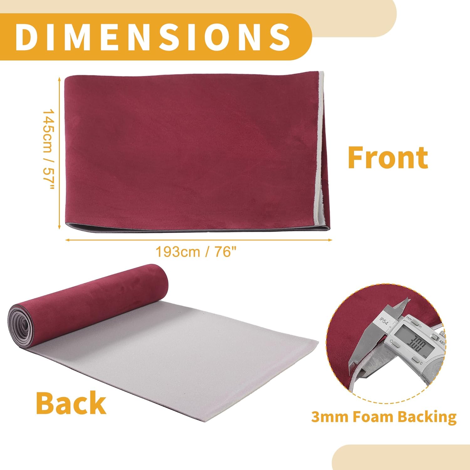 150G Headliner Fabric for Car Truck RV SUV Boat Automotive Interior Trim DIY Roof Repair Replacement Suede Fabric Wine Red 76" L x 57" W