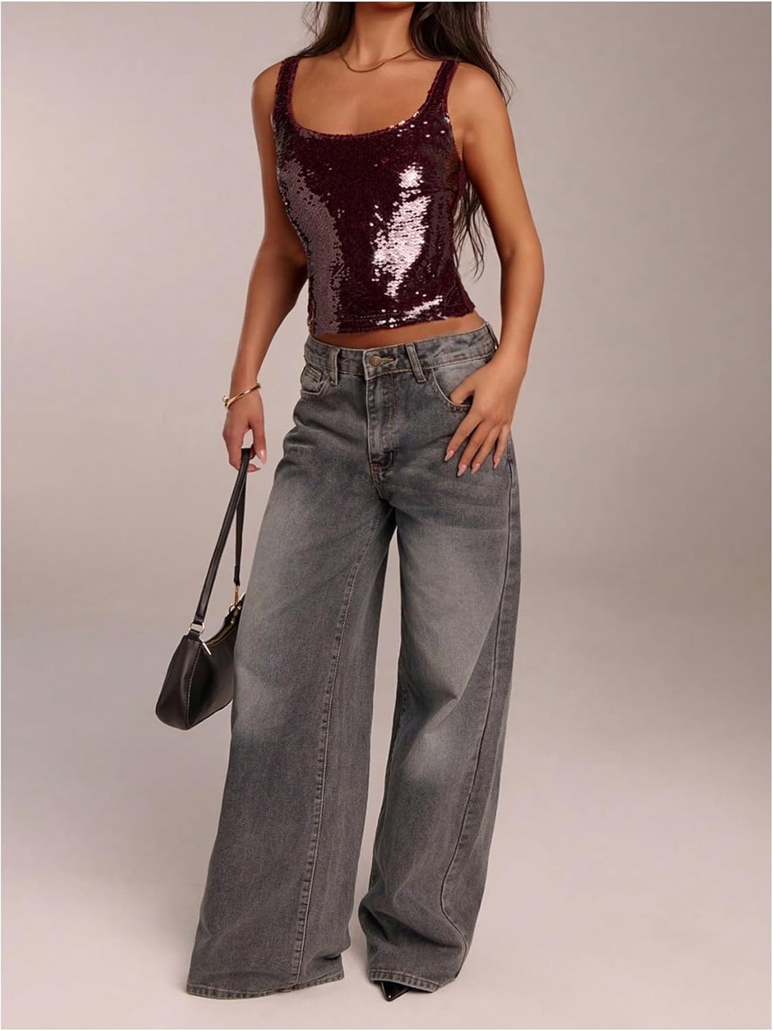 MakeMeChic Women's Sequin Sleeveless Tank Sparkly Square Neck Club Party Tops - Image 4