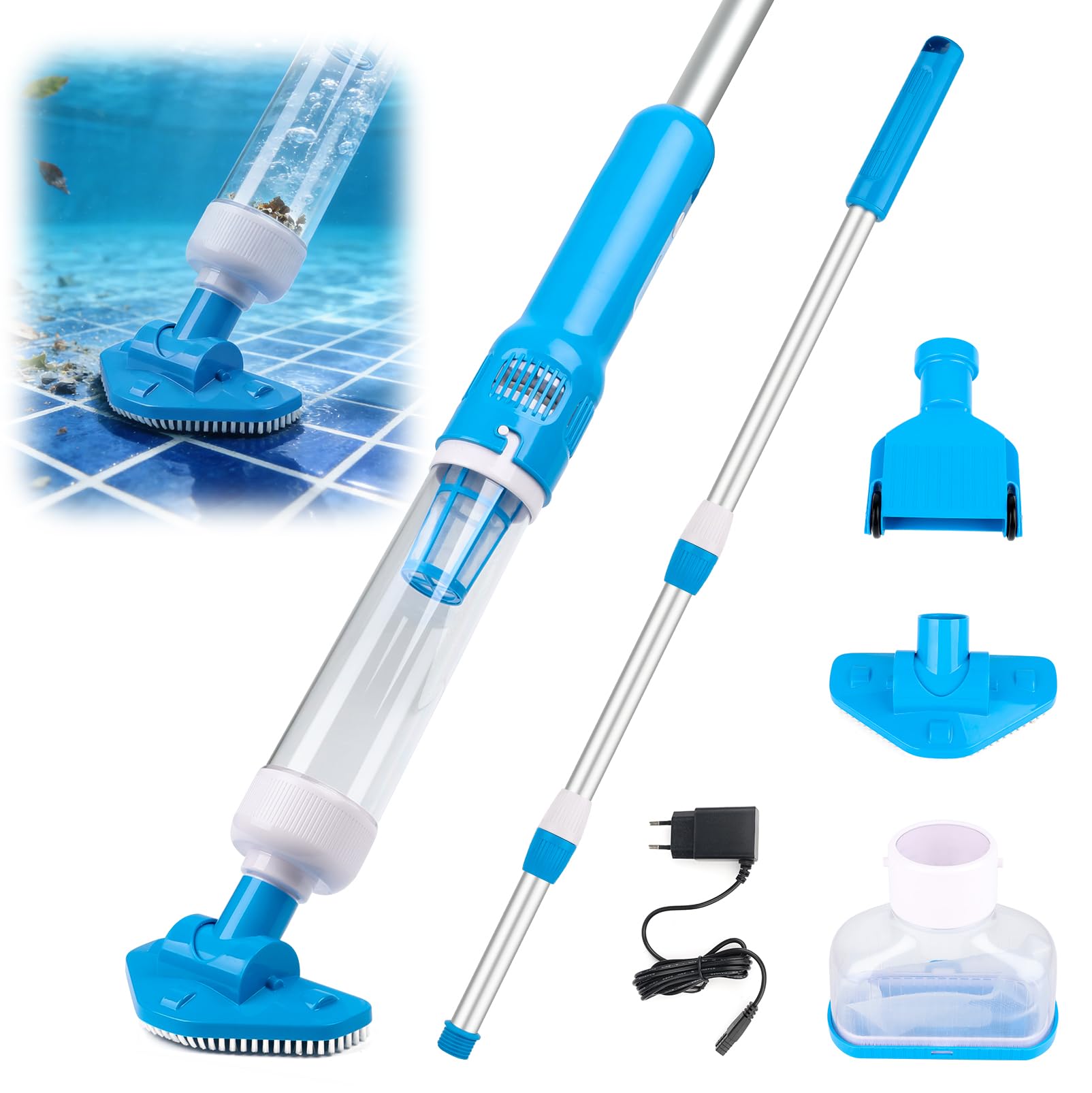 Cordless Pool Vacuum Cleaner, Rechargeable Handheld Pool Cleaner