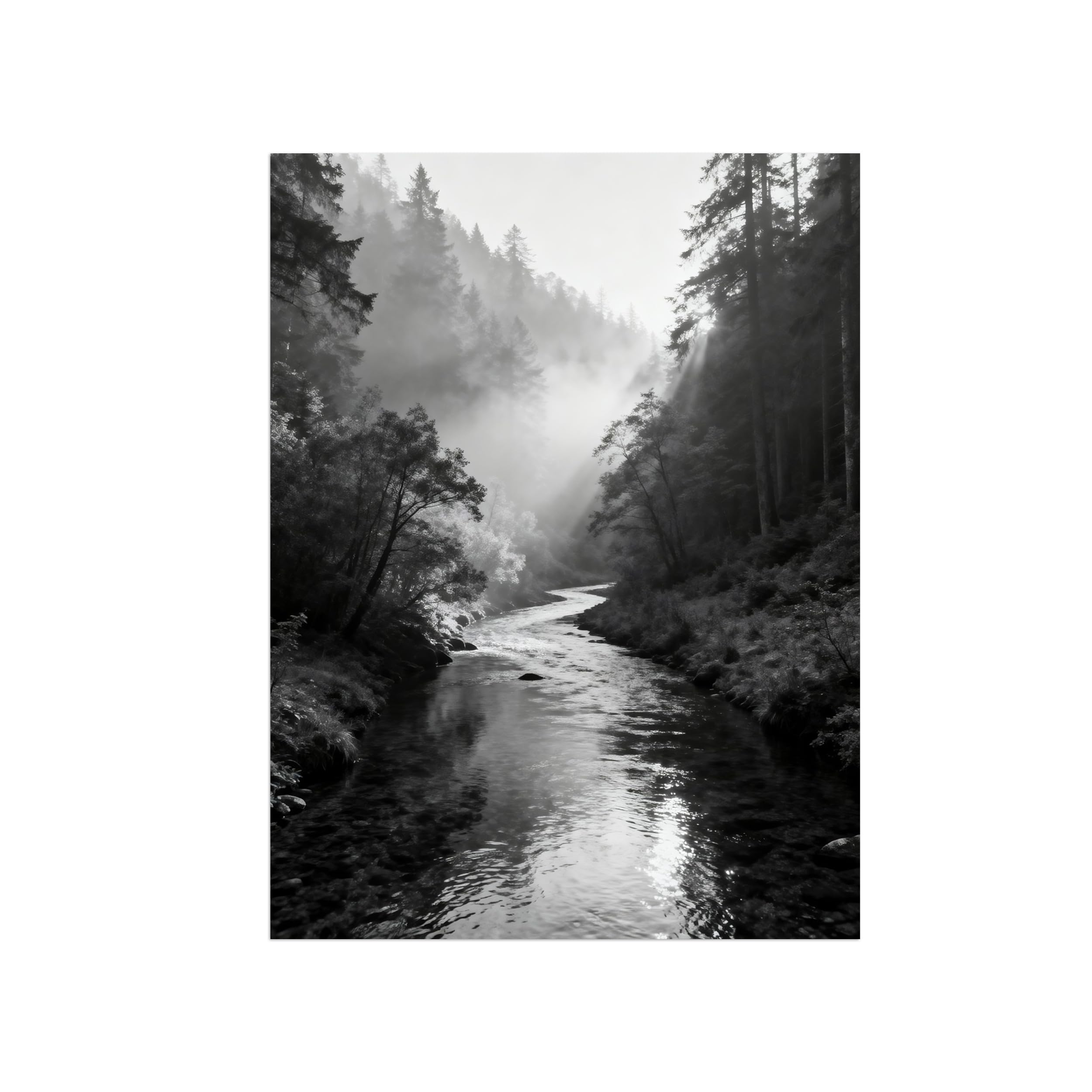OZPWBVY Black and White Landscape Print Painting-Forest Tree River-Minimalist Canvas Wall Art Picture for Home Decor 24x31in 60x80cm Unframed