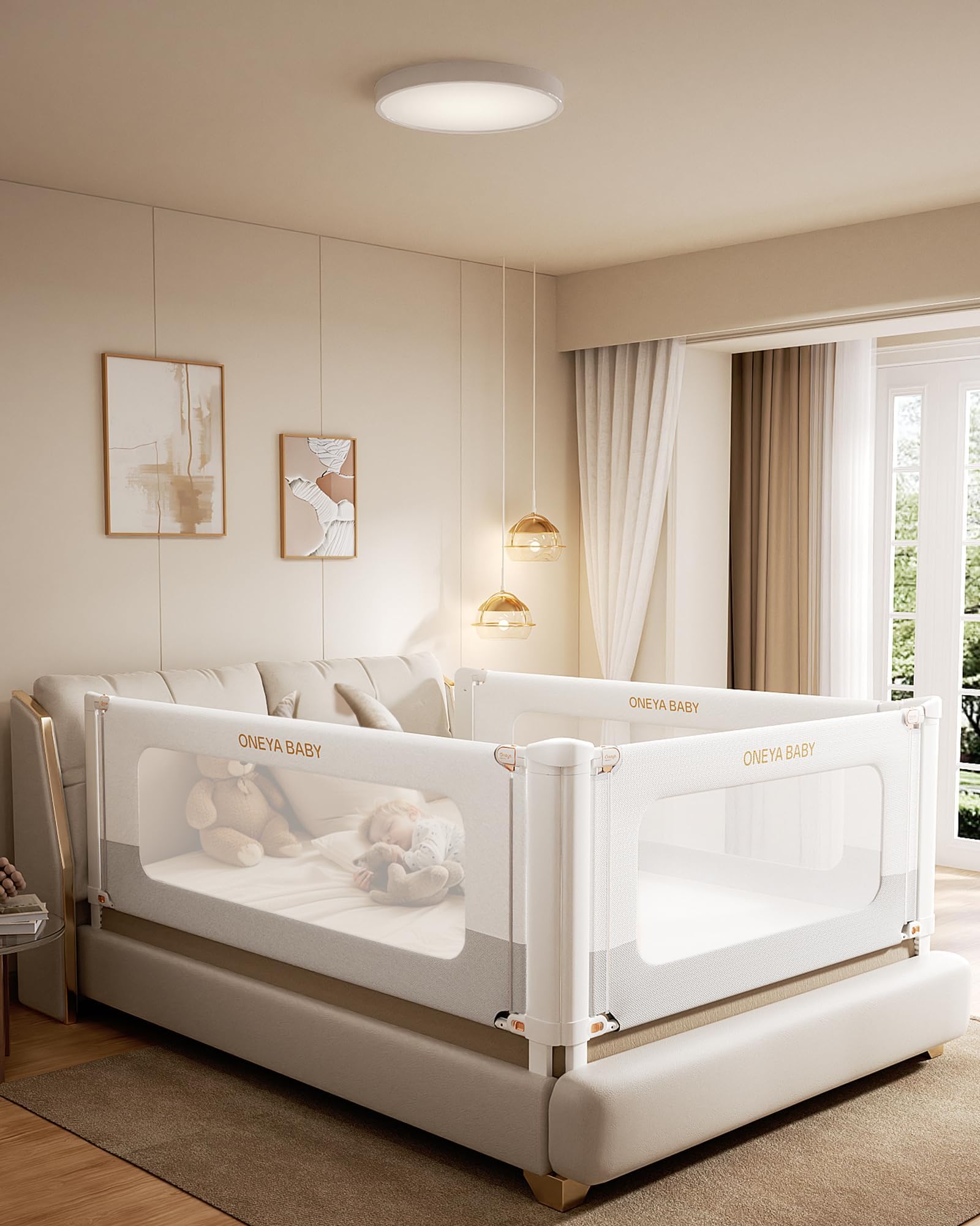 Bed Rail for Toddlers, Updated Toddler Bed Rails with Height Adjustable, Thickened & Reinforced Kids Baby Bed Rail Guard/Bed Side Rails for Twin, Full, Queen, King Size, White/Grey, 1Side, 74.8"Lx28"H