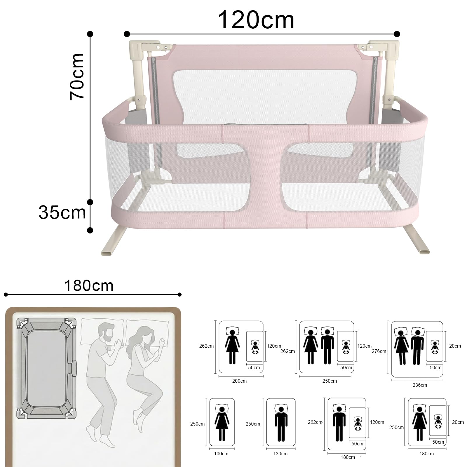 Kedia 1 reja para cuna, valla plegable, riel de cama, barrera de protección para cama infantil para niños, cuna, protección contra caídas (rosa-120 x 50 x 105 cm)